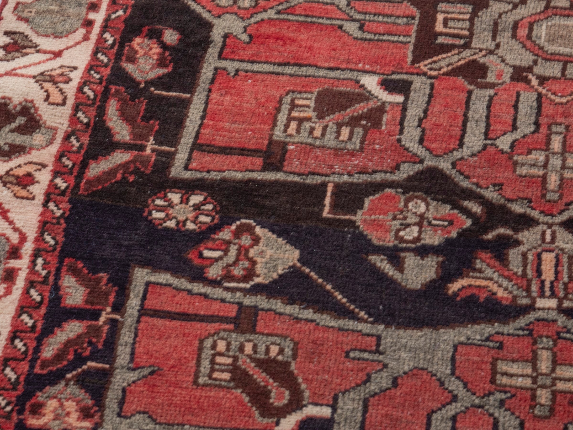 Persian Hamedan runner rug in deep red and dark blue, view 7 of 18