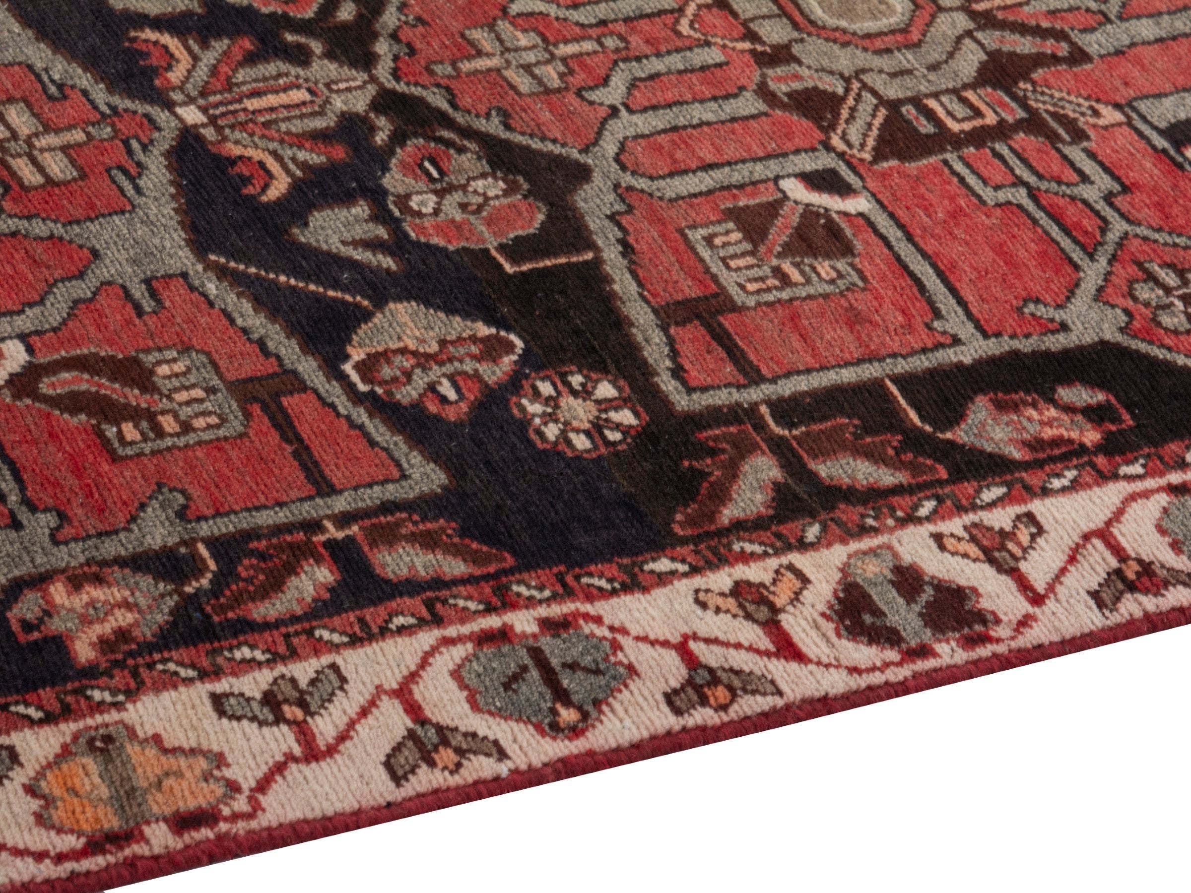 Persian Hamedan runner rug in deep red and dark blue, view 8 of 18