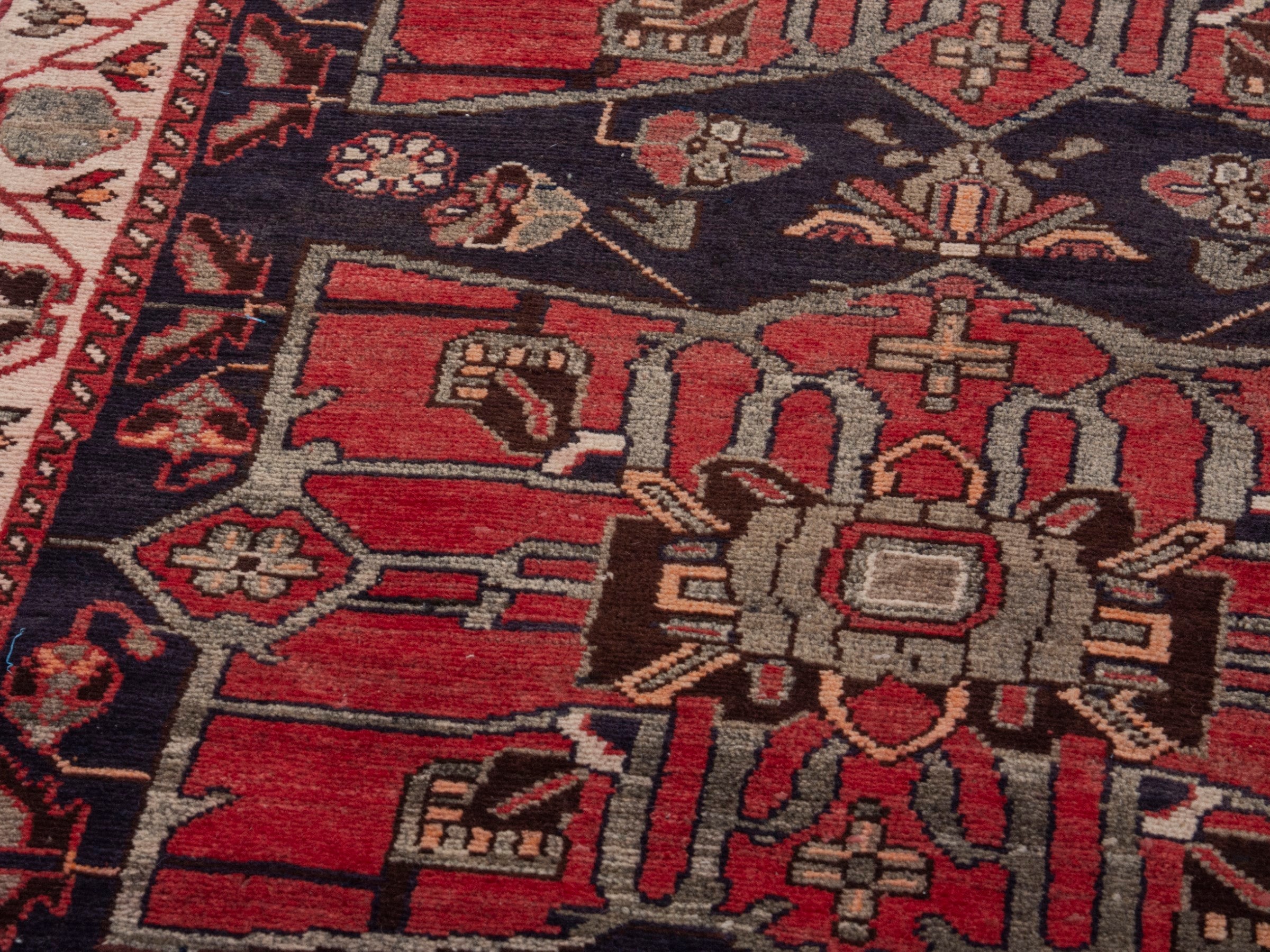 Persian Hamedan runner rug in deep red and dark blue, view 9 of 18