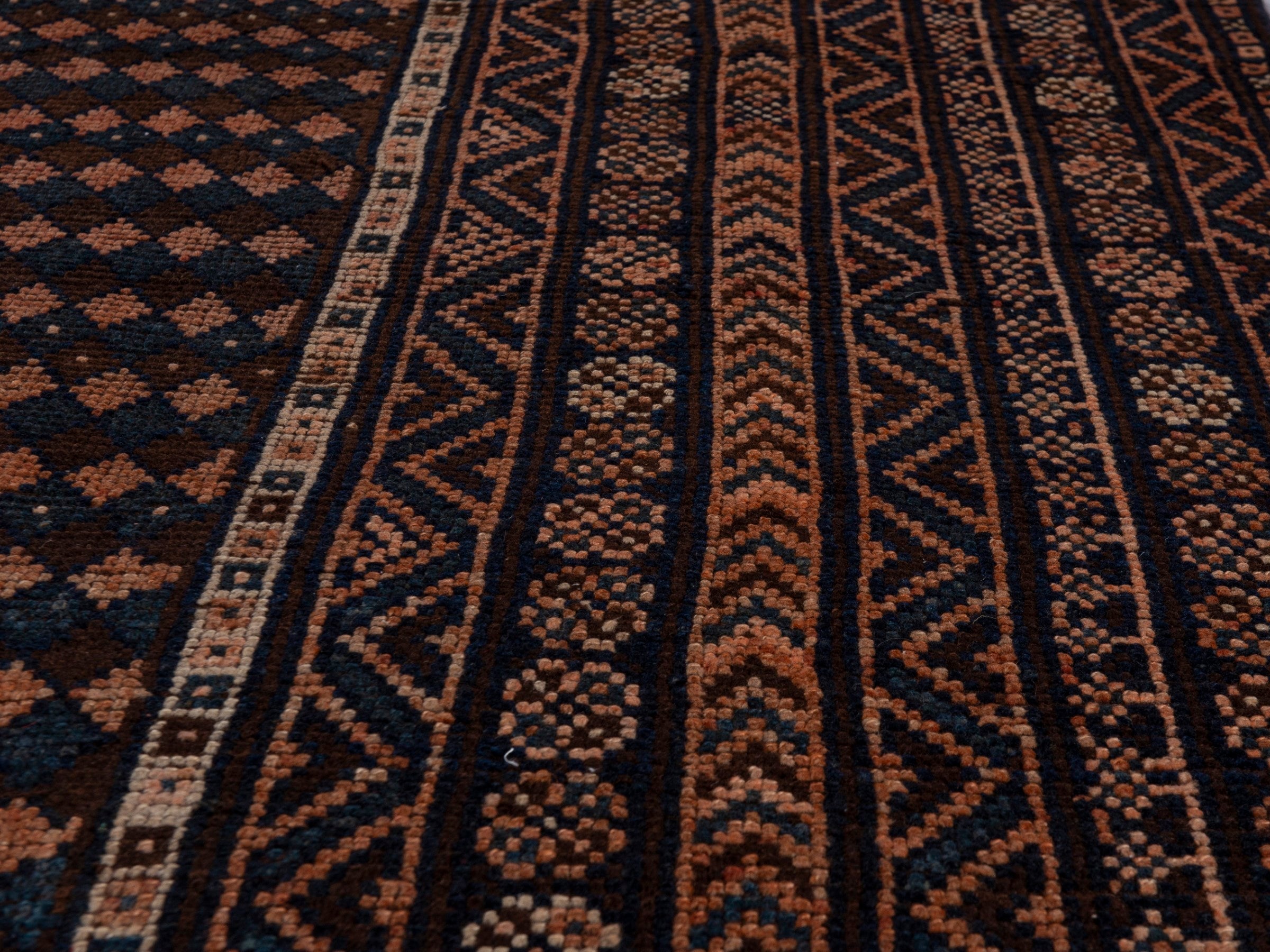 Persian Shiraz runner rug in navy and terracotta, view 10 of 18