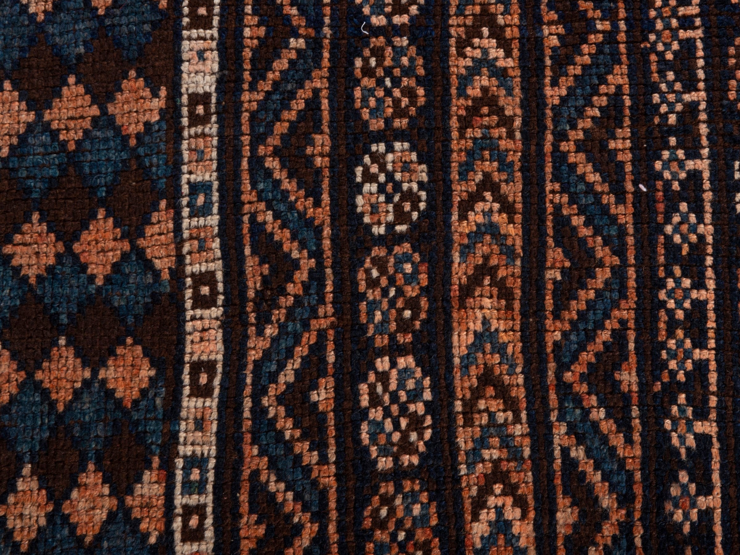 Persian Shiraz runner rug in navy and terracotta, view 11 of 18