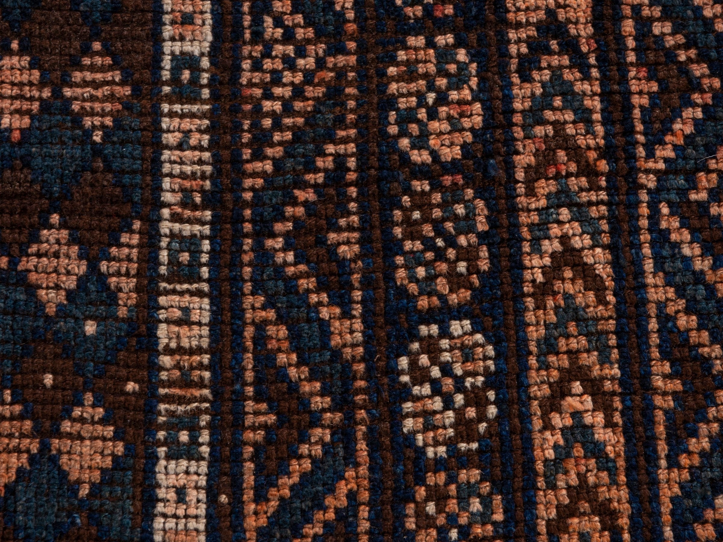 Persian Shiraz runner rug in navy and terracotta, view 12 of 18