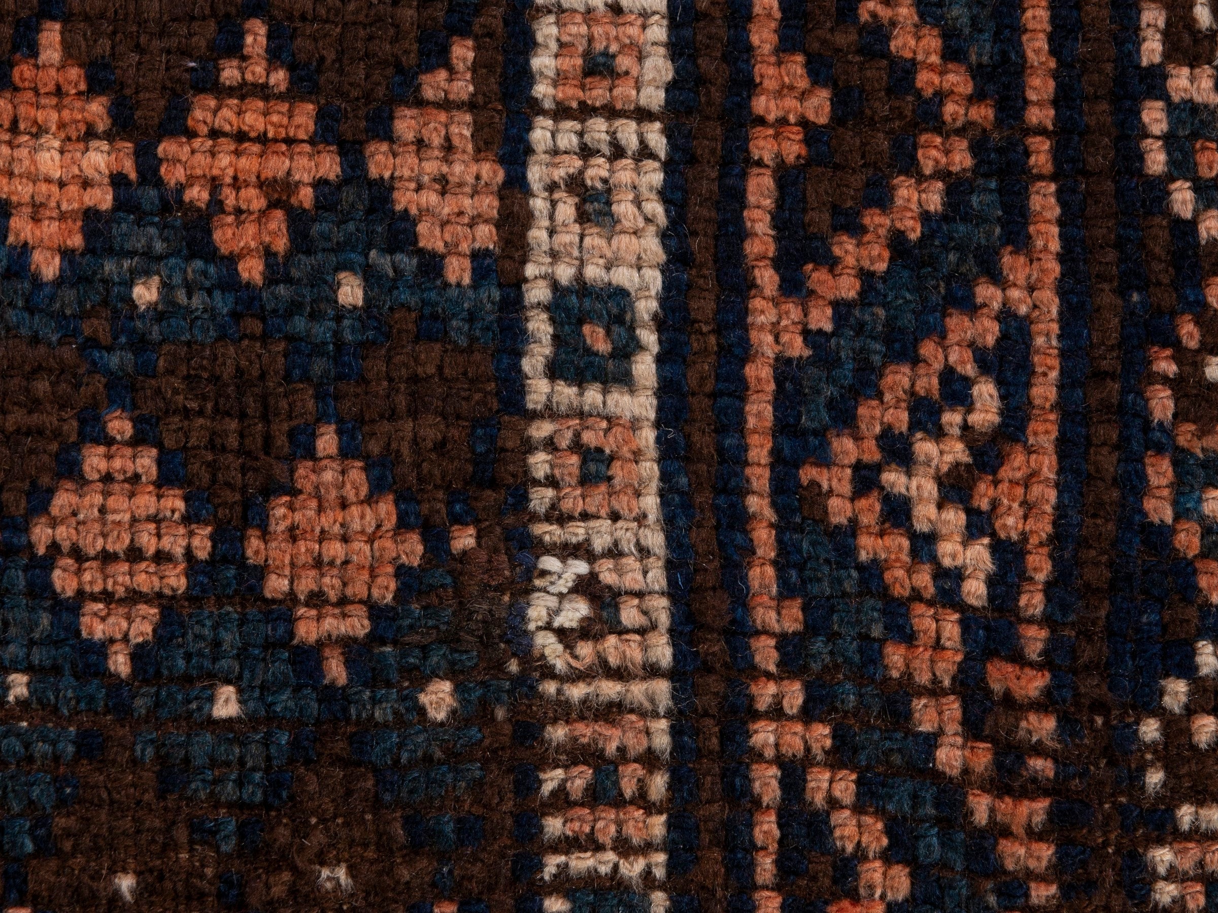 Persian Shiraz runner rug in navy and terracotta, view 13 of 18