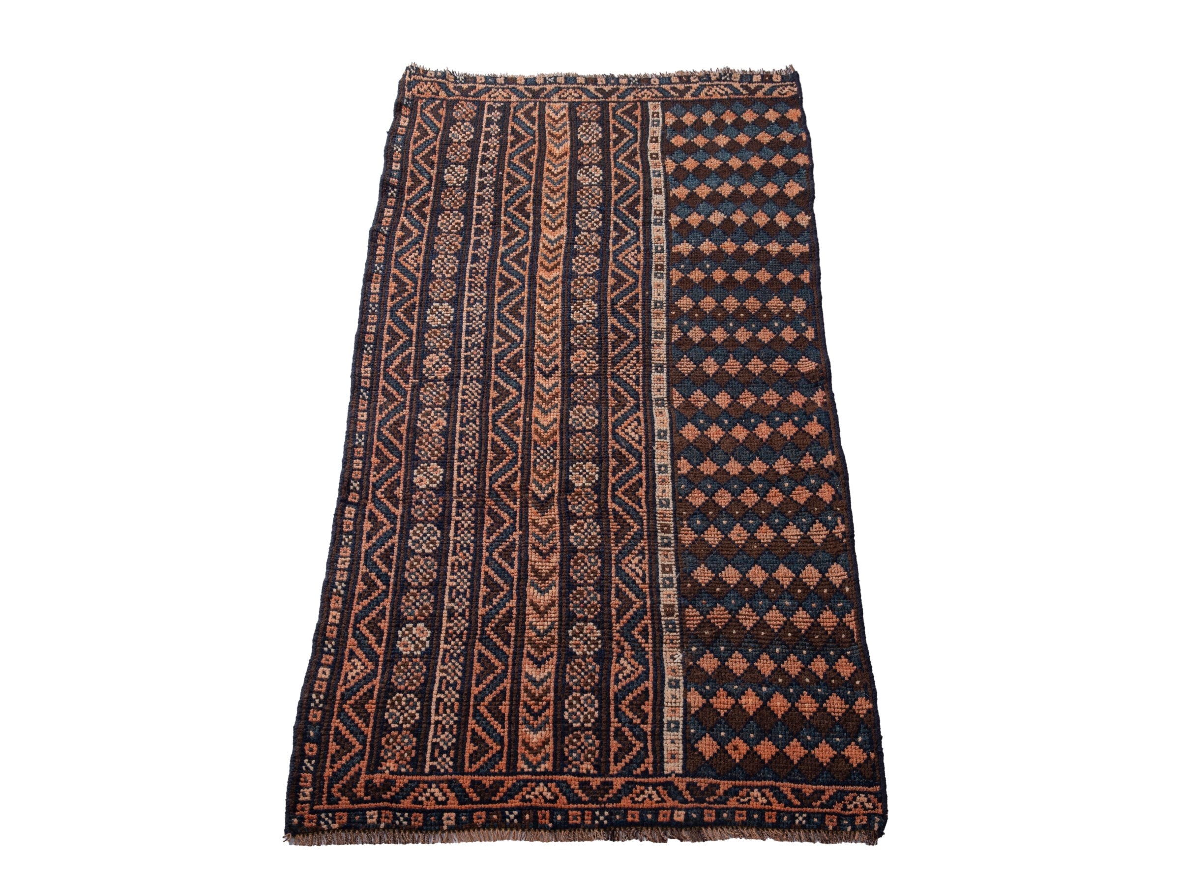 Persian Shiraz runner rug in navy and terracotta, view 2 of 18
