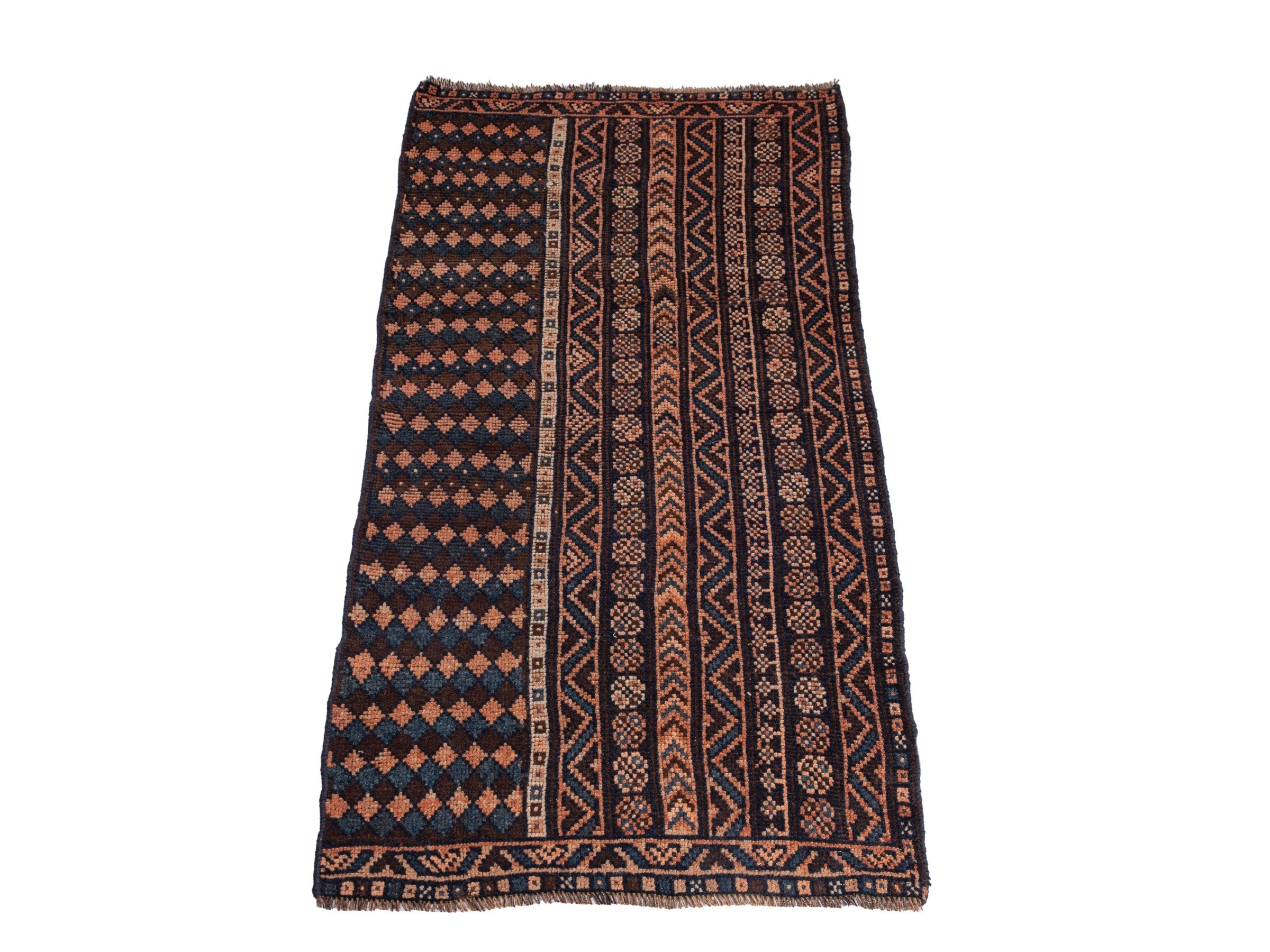 Persian Shiraz runner rug in navy and terracotta, view 3 of 18