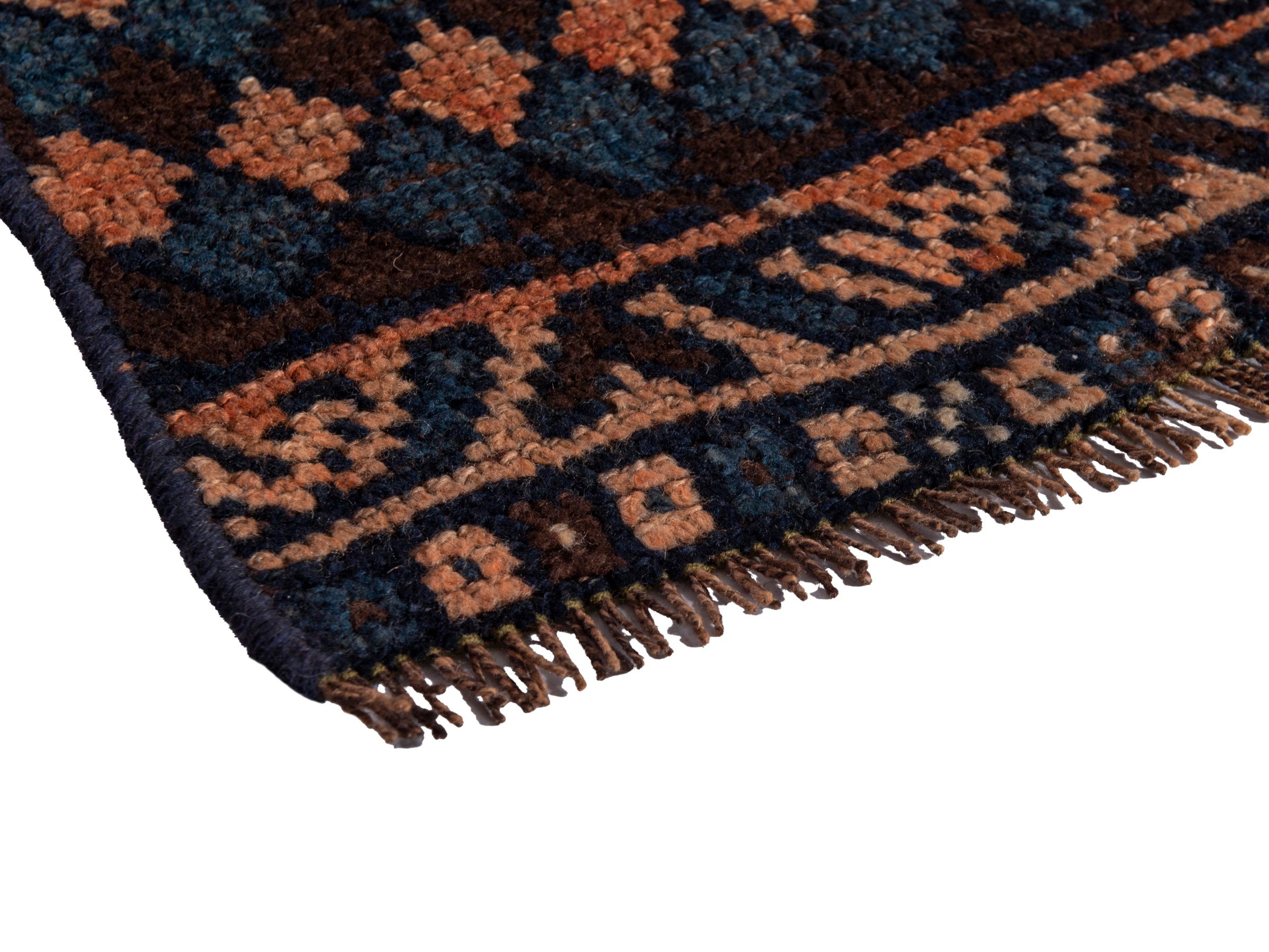 Persian Shiraz runner rug in navy and terracotta, view 6 of 18
