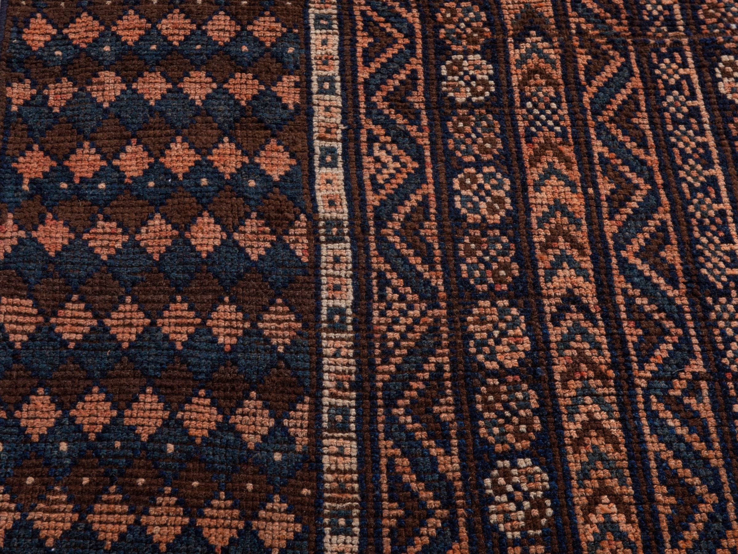 Persian Shiraz runner rug in navy and terracotta, view 7 of 18