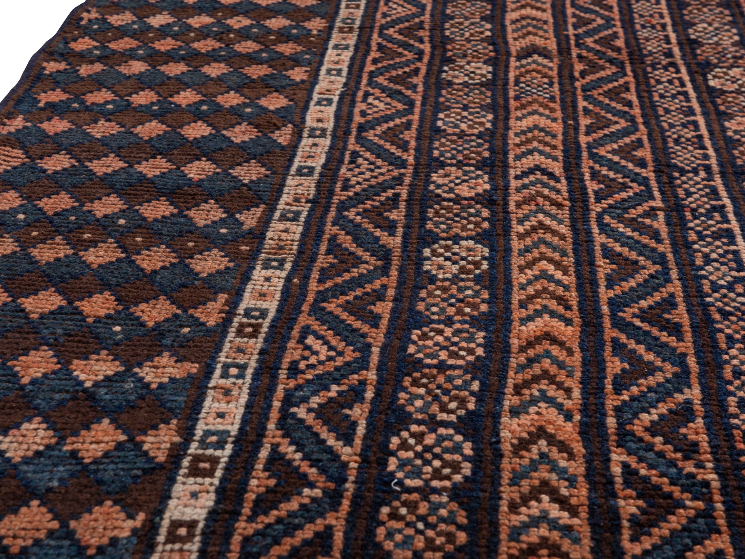 Persian Shiraz runner rug in navy and terracotta, view 9 of 18