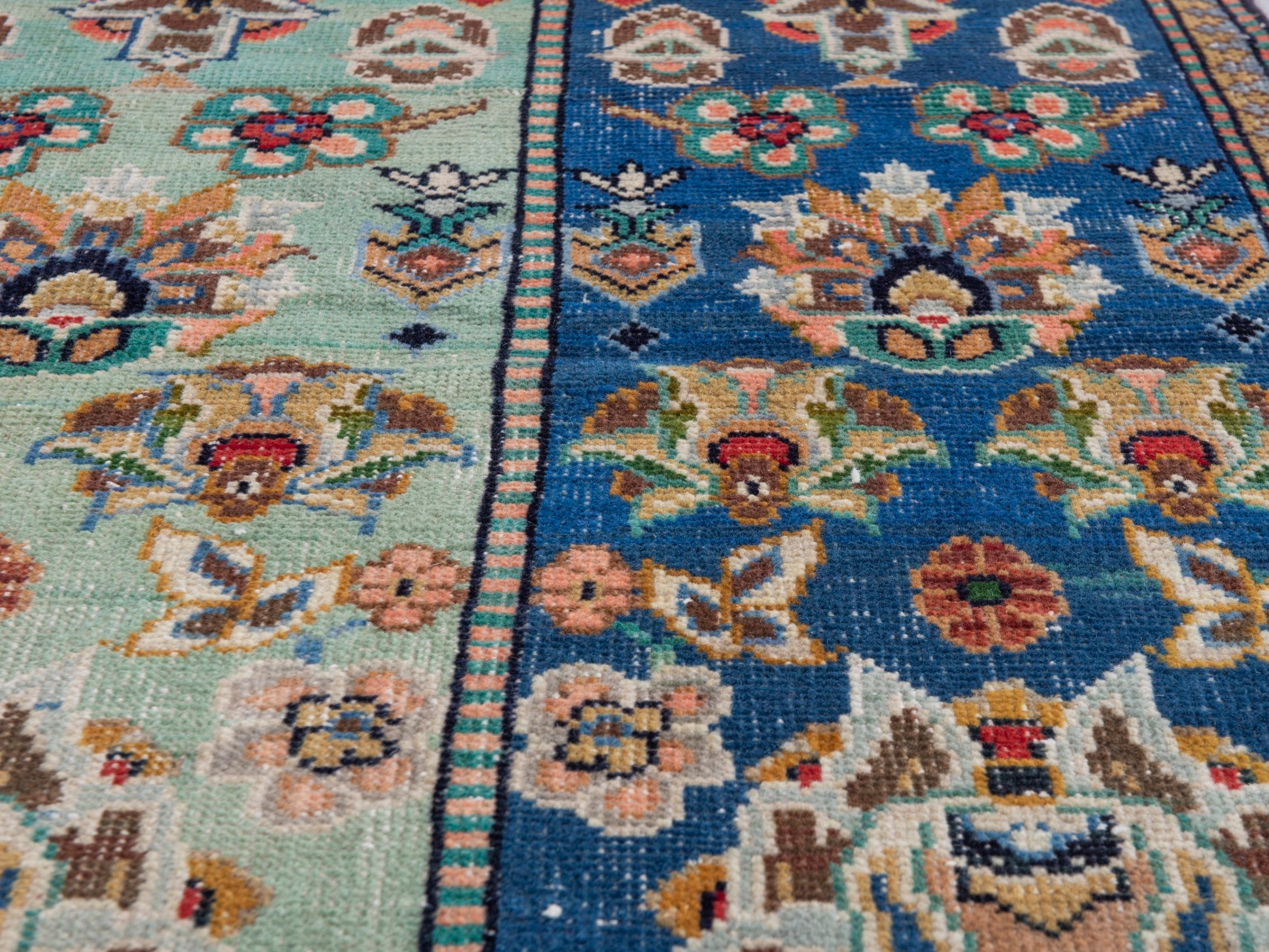 Persian Shiraz accent rug in navy and celadon, view 10 of 18