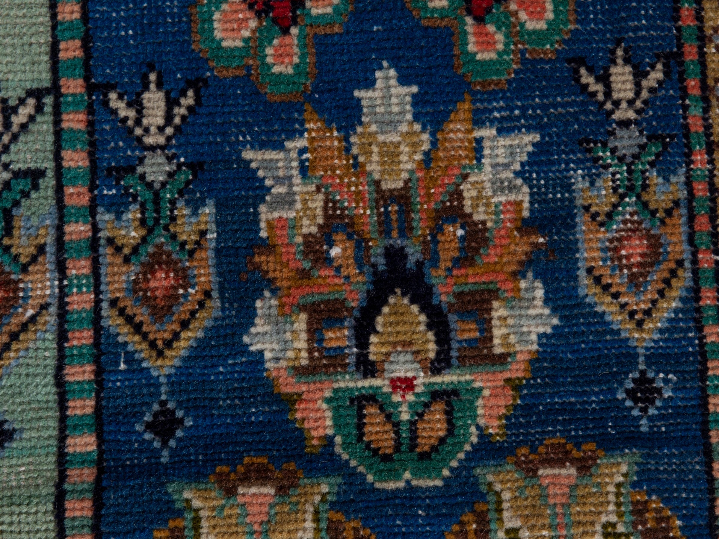 Persian Shiraz accent rug in navy and celadon, view 13 of 18