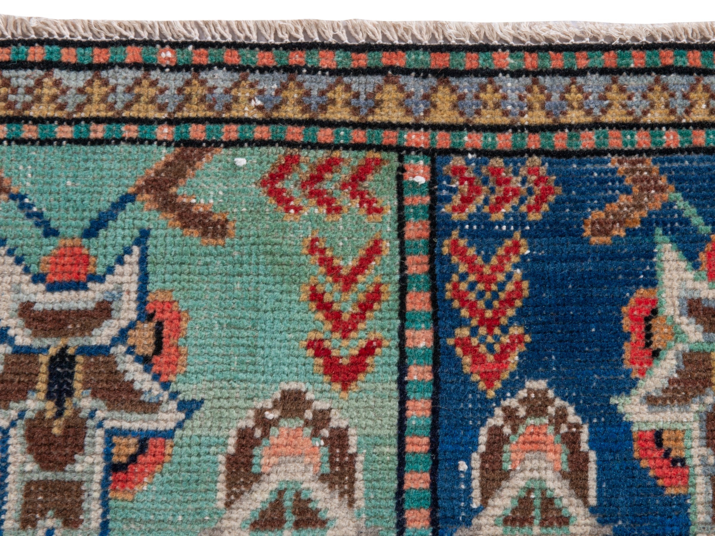 Persian Shiraz accent rug in navy and celadon, view 14 of 18