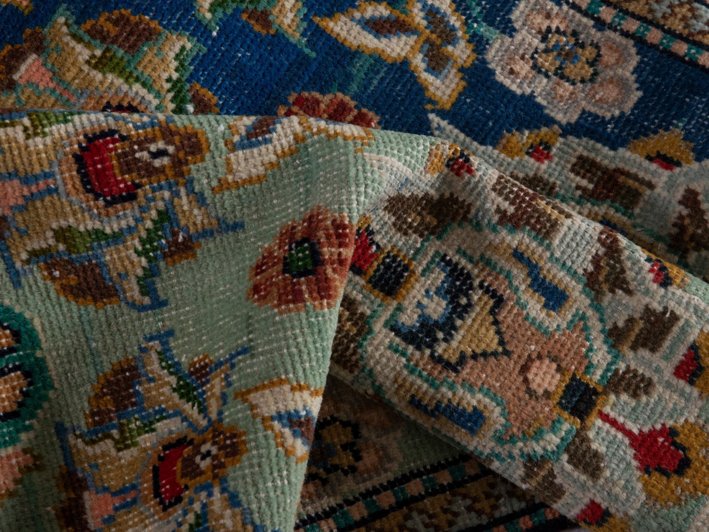 Persian Shiraz accent rug in navy and celadon, view 15 of 18