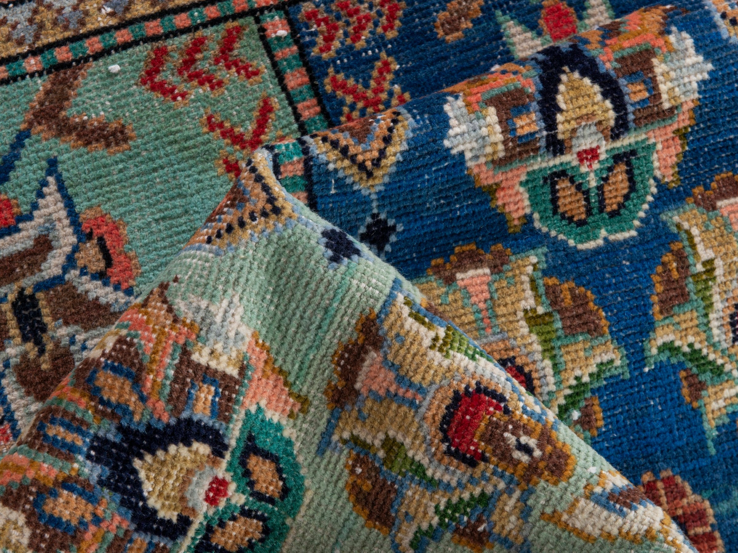 Persian Shiraz accent rug in navy and celadon, view 16 of 18