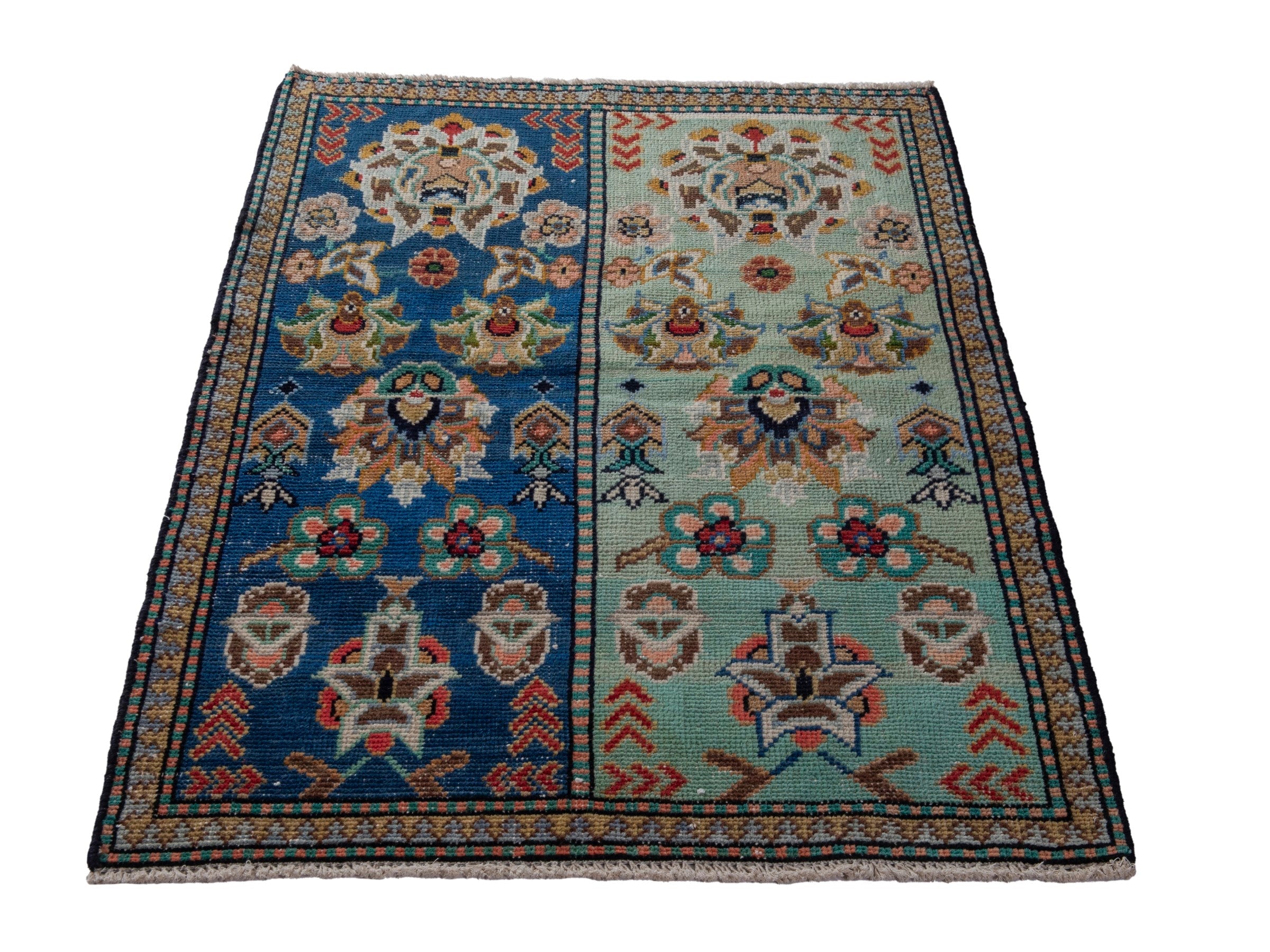 Persian Shiraz accent rug in navy and celadon, view 2 of 18