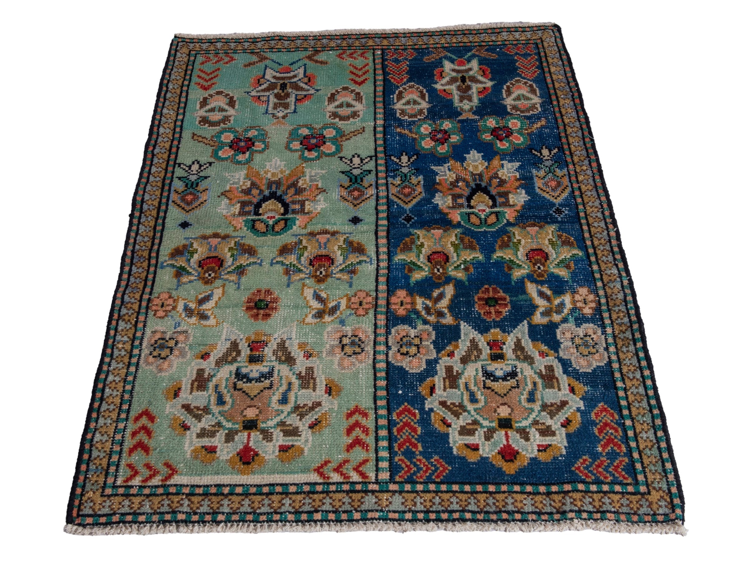 Persian Shiraz accent rug in navy and celadon, view 3 of 18