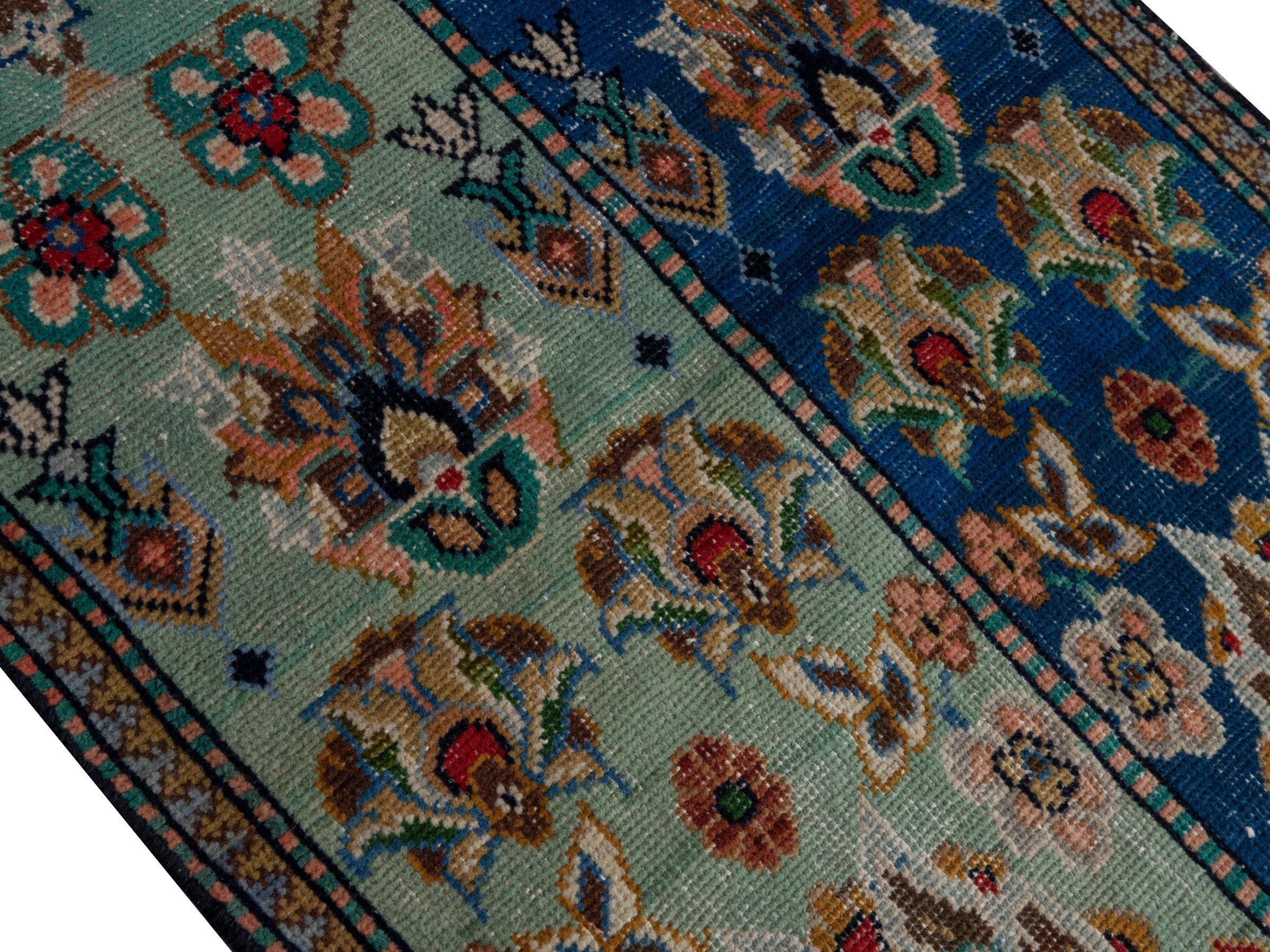 Persian Shiraz accent rug in navy and celadon, view 4 of 18