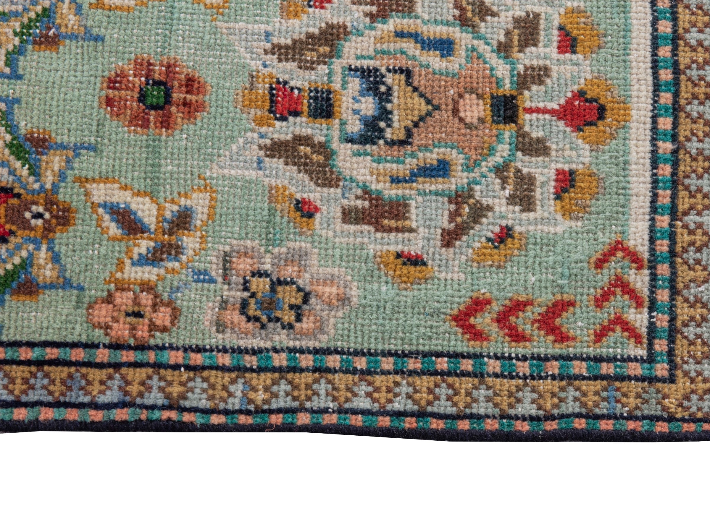 Persian Shiraz accent rug in navy and celadon, view 5 of 18