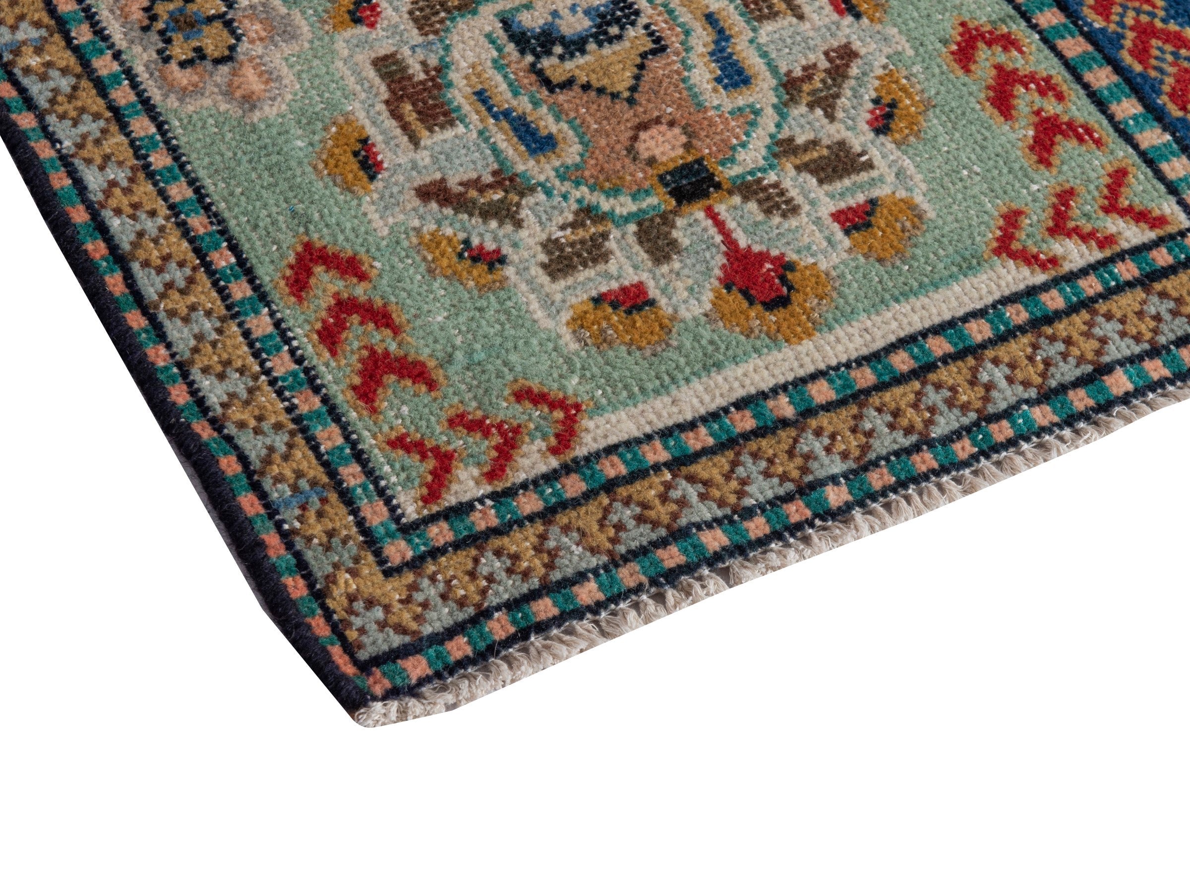 Persian Shiraz accent rug in navy and celadon, view 6 of 18