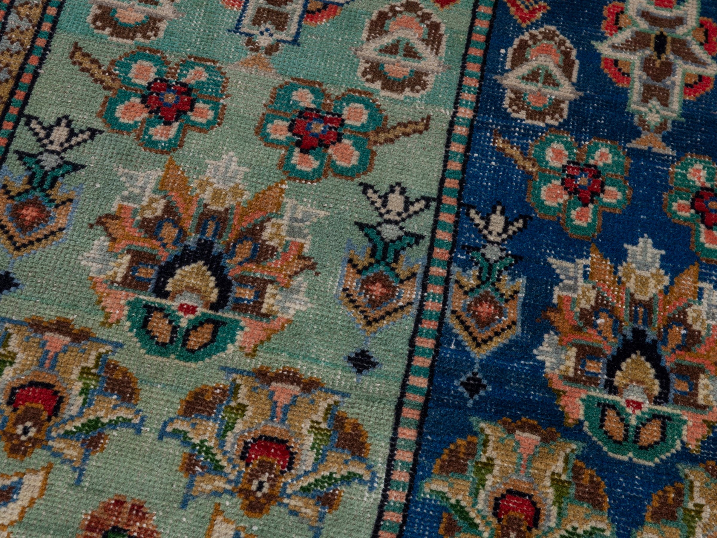 Persian Shiraz accent rug in navy and celadon, view 7 of 18