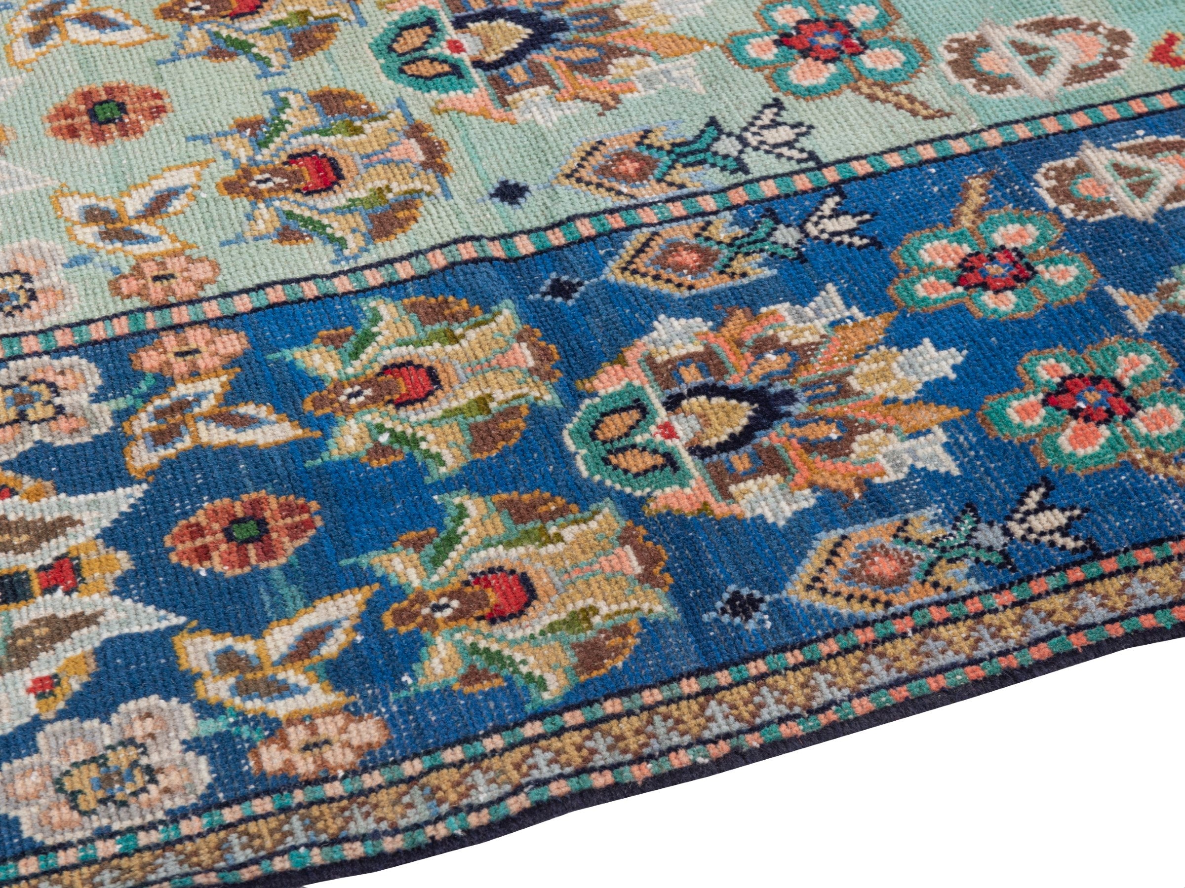 Persian Shiraz accent rug in navy and celadon, view 8 of 18