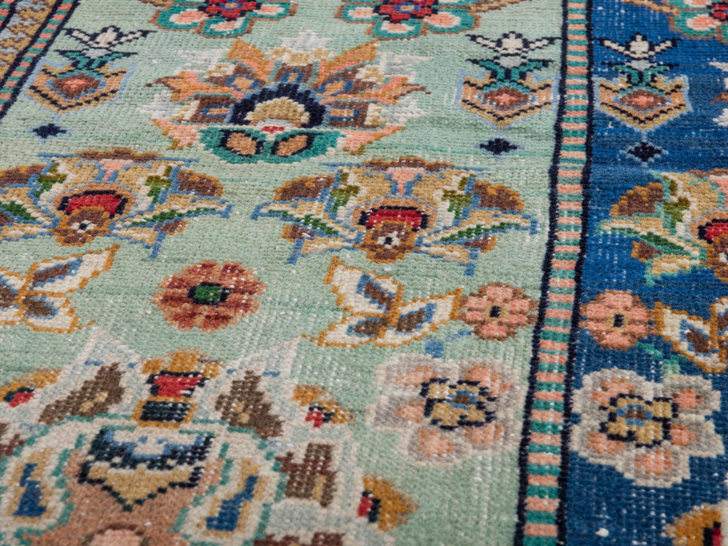 Persian Shiraz accent rug in navy and celadon, view 9 of 18
