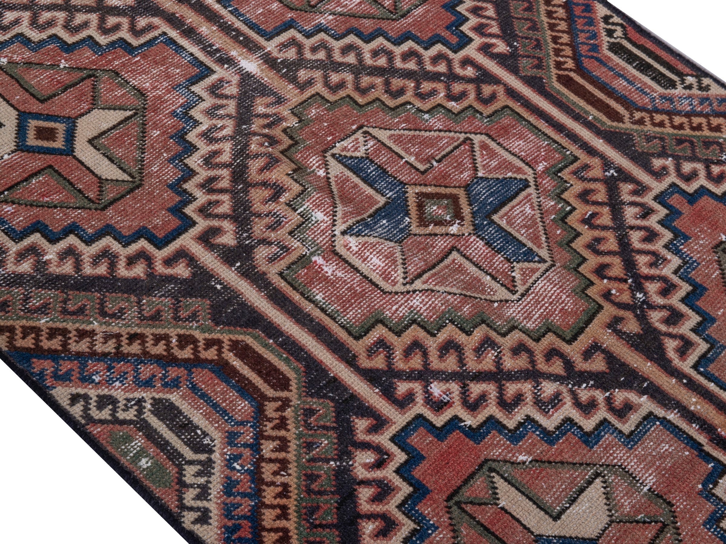 Persian Shiraz runner rug in terracotta and rust, view 4 of 19