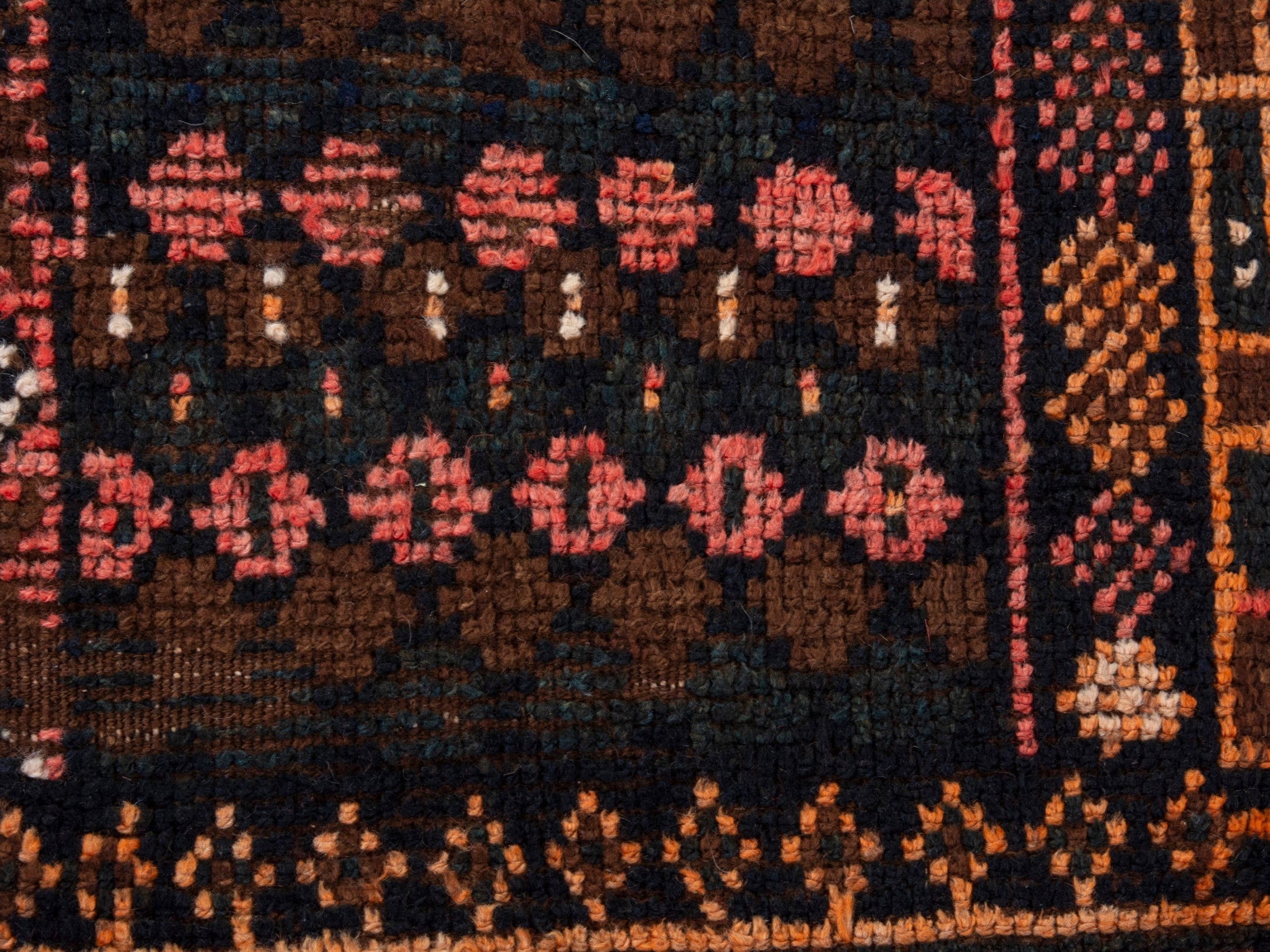 Persian Shiraz runner rug in dark brown and terracotta, view 11 of 17