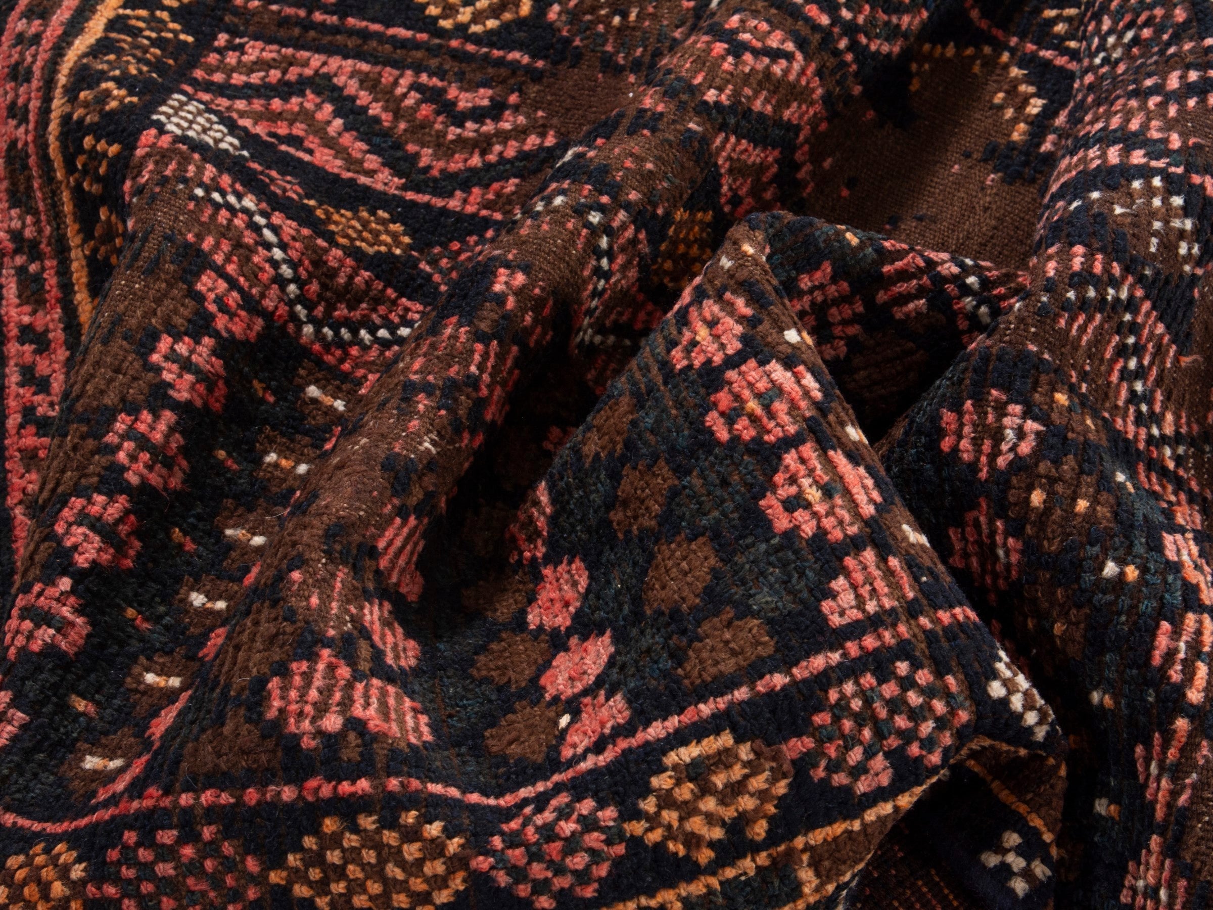 Persian Shiraz runner rug in dark brown and terracotta, view 14 of 17