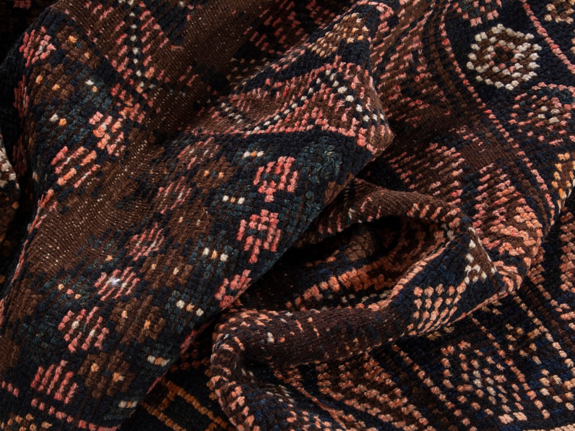 Persian Shiraz runner rug in dark brown and terracotta, view 15 of 17