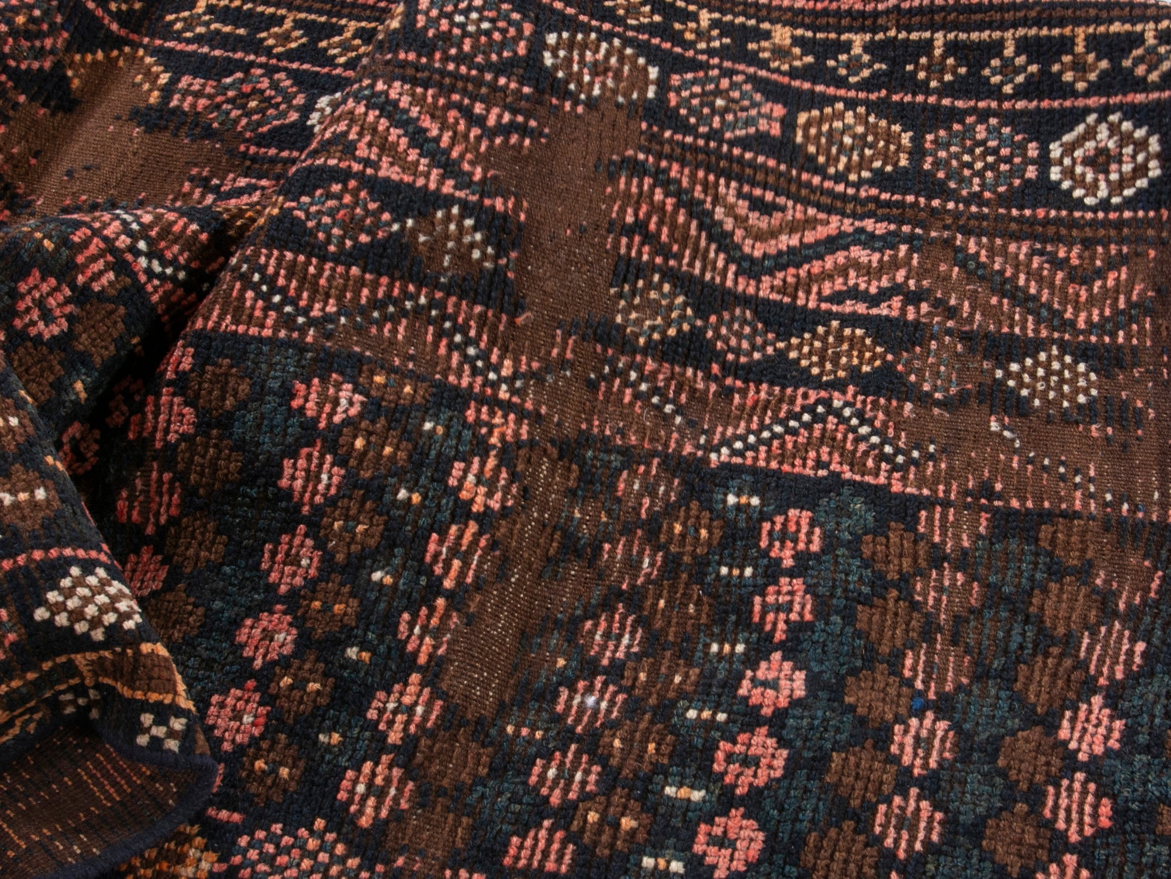 Persian Shiraz runner rug in dark brown and terracotta, view 16 of 17