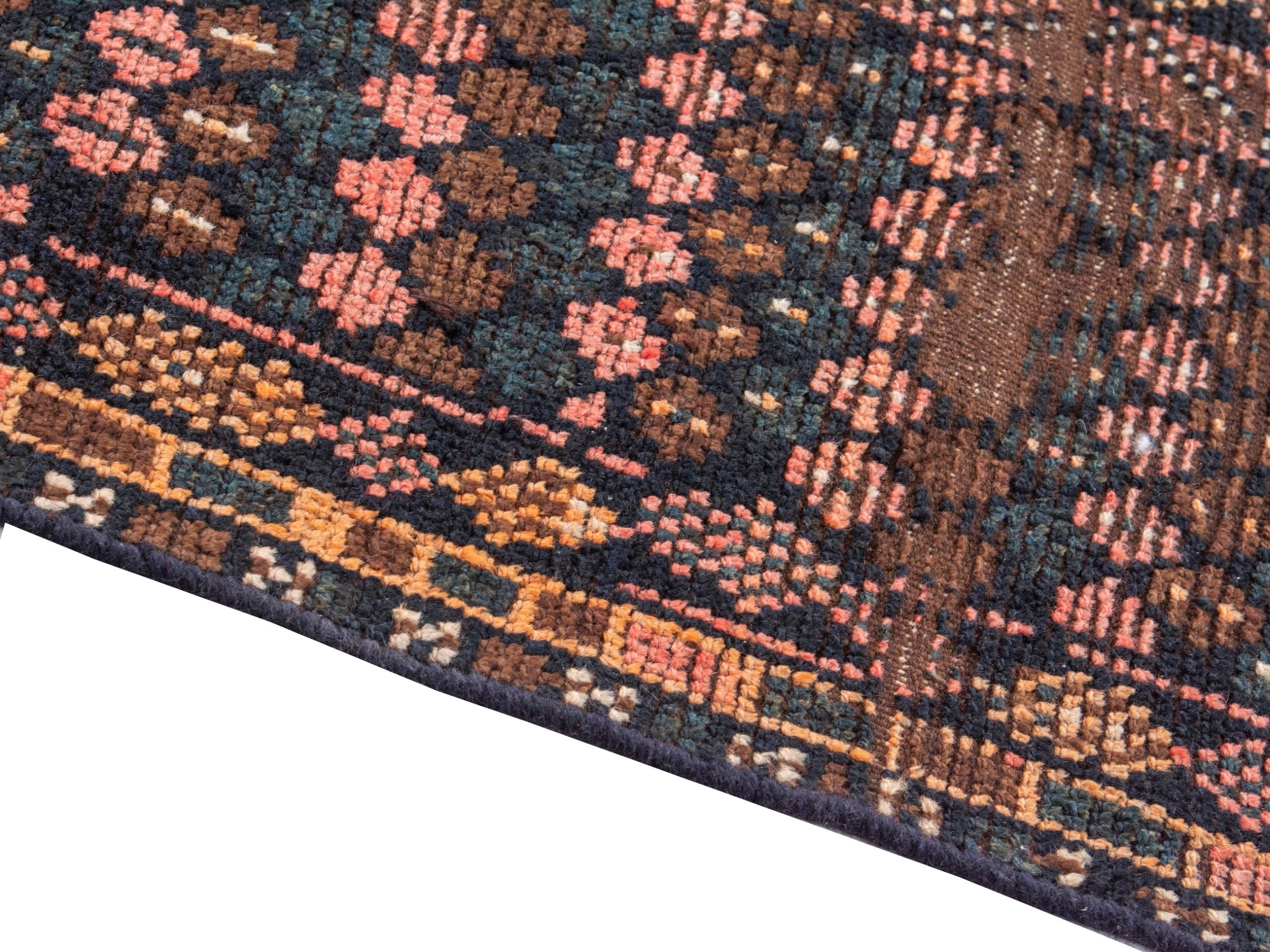 Persian Shiraz runner rug in dark brown and terracotta, view 8 of 17