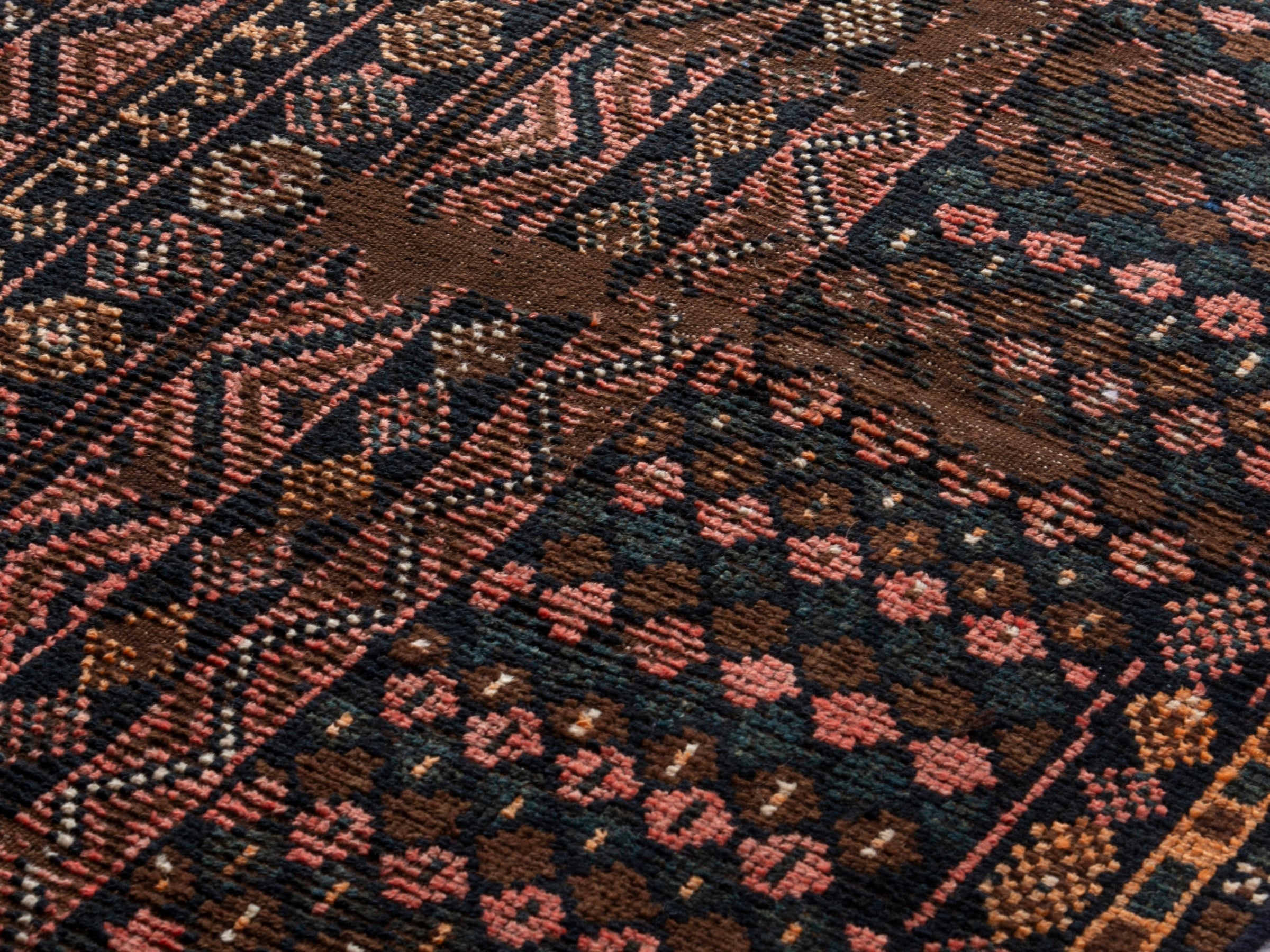 Persian Shiraz runner rug in dark brown and terracotta, view 10 of 17