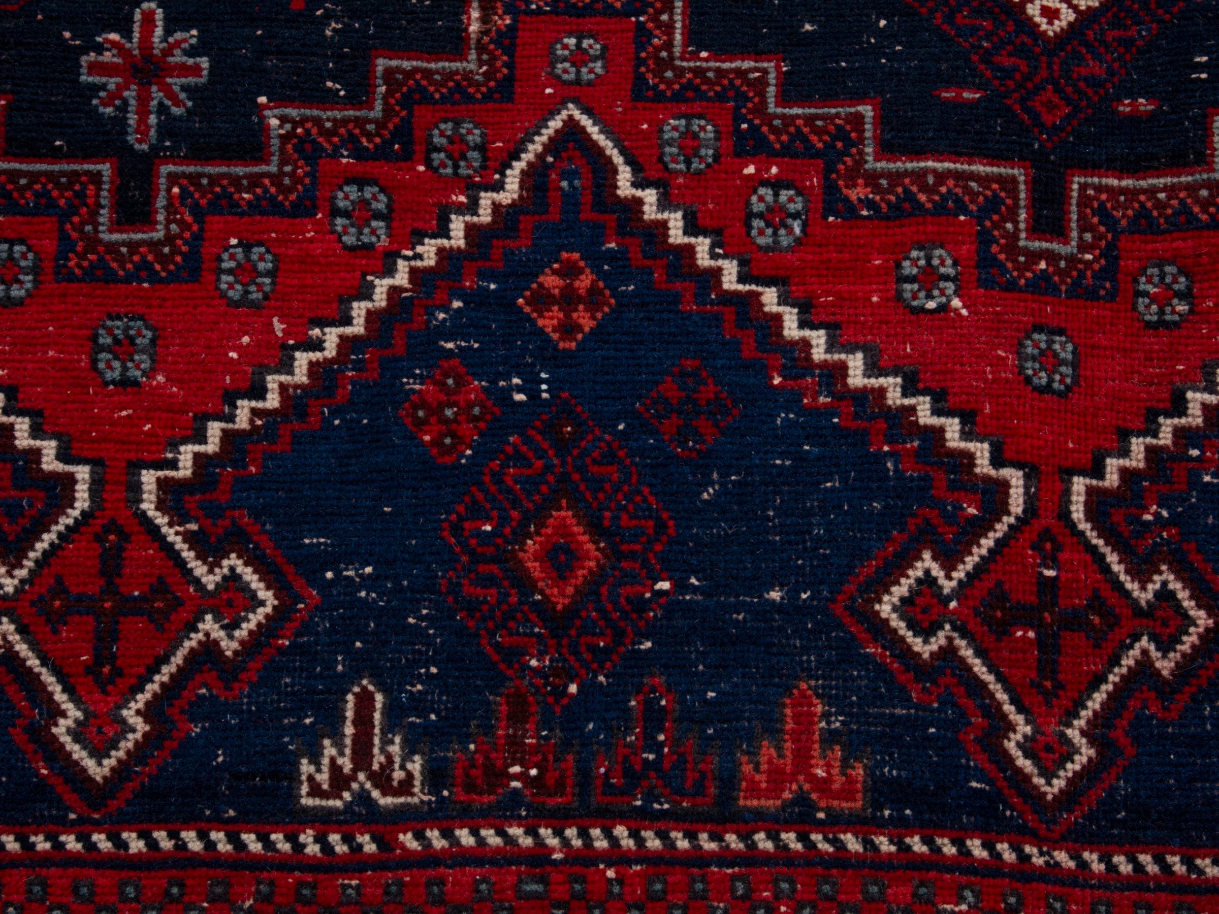 Persian Sirjan area rug in navy and deep red, view 11 of 19