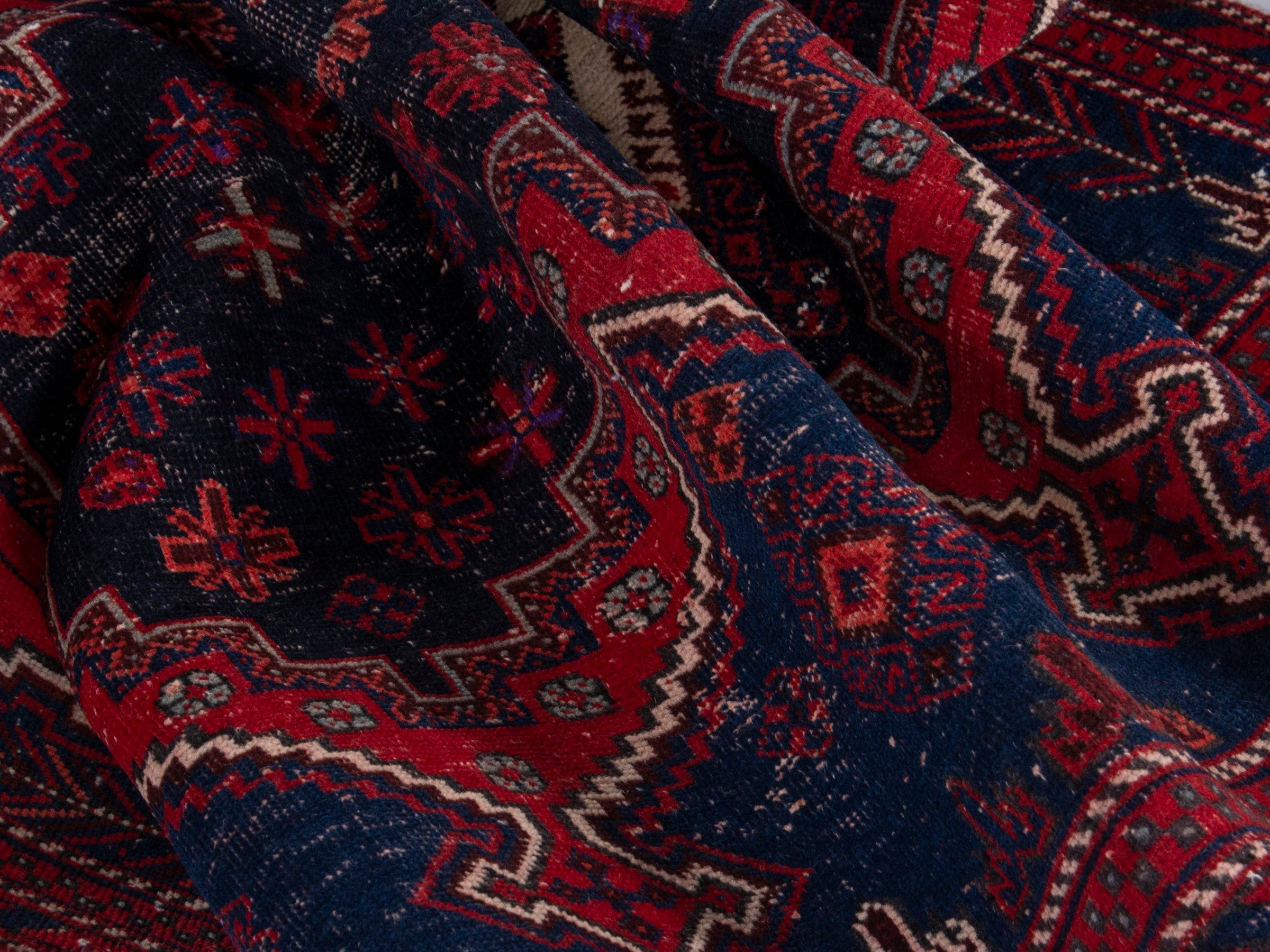 Persian Sirjan area rug in navy and deep red, view 15 of 19