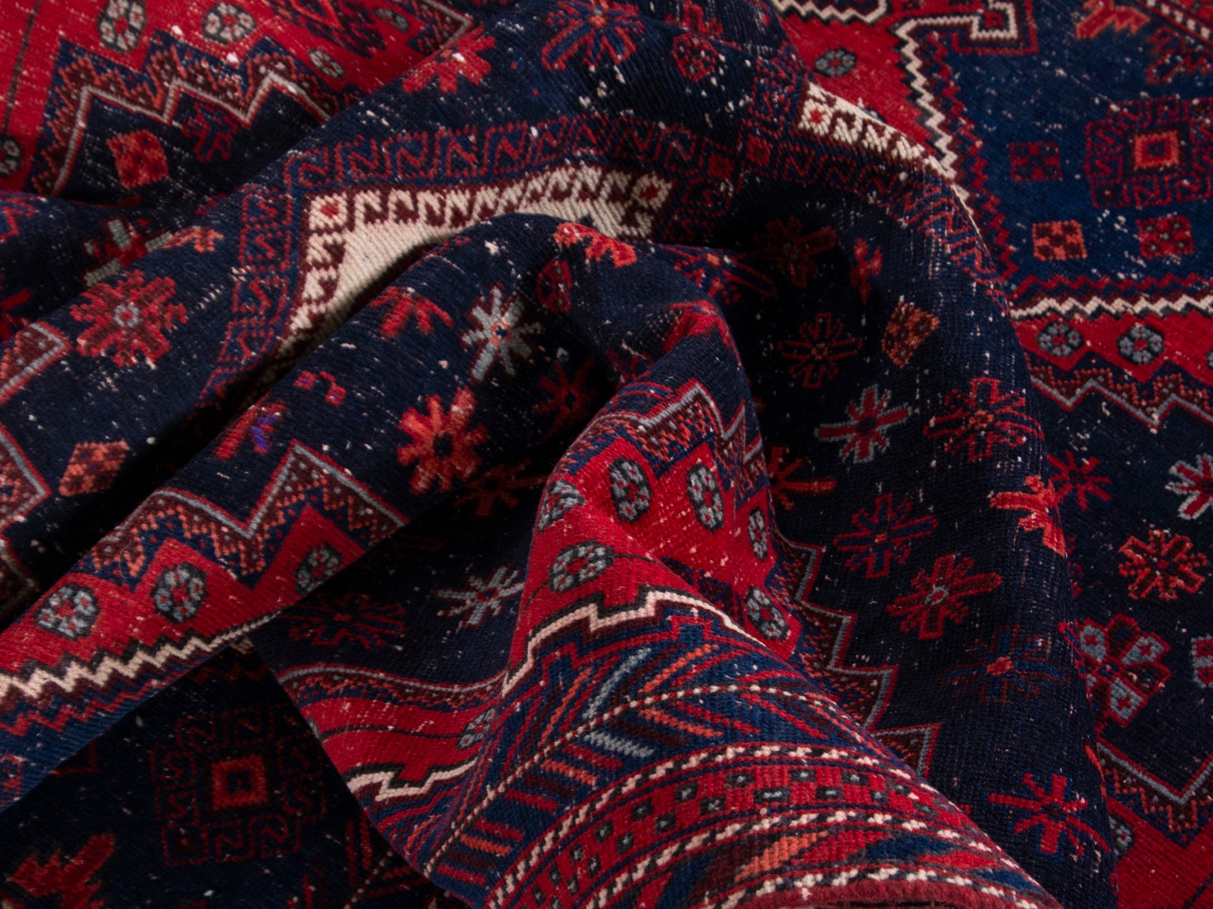 Persian Sirjan area rug in navy and deep red, view 16 of 19
