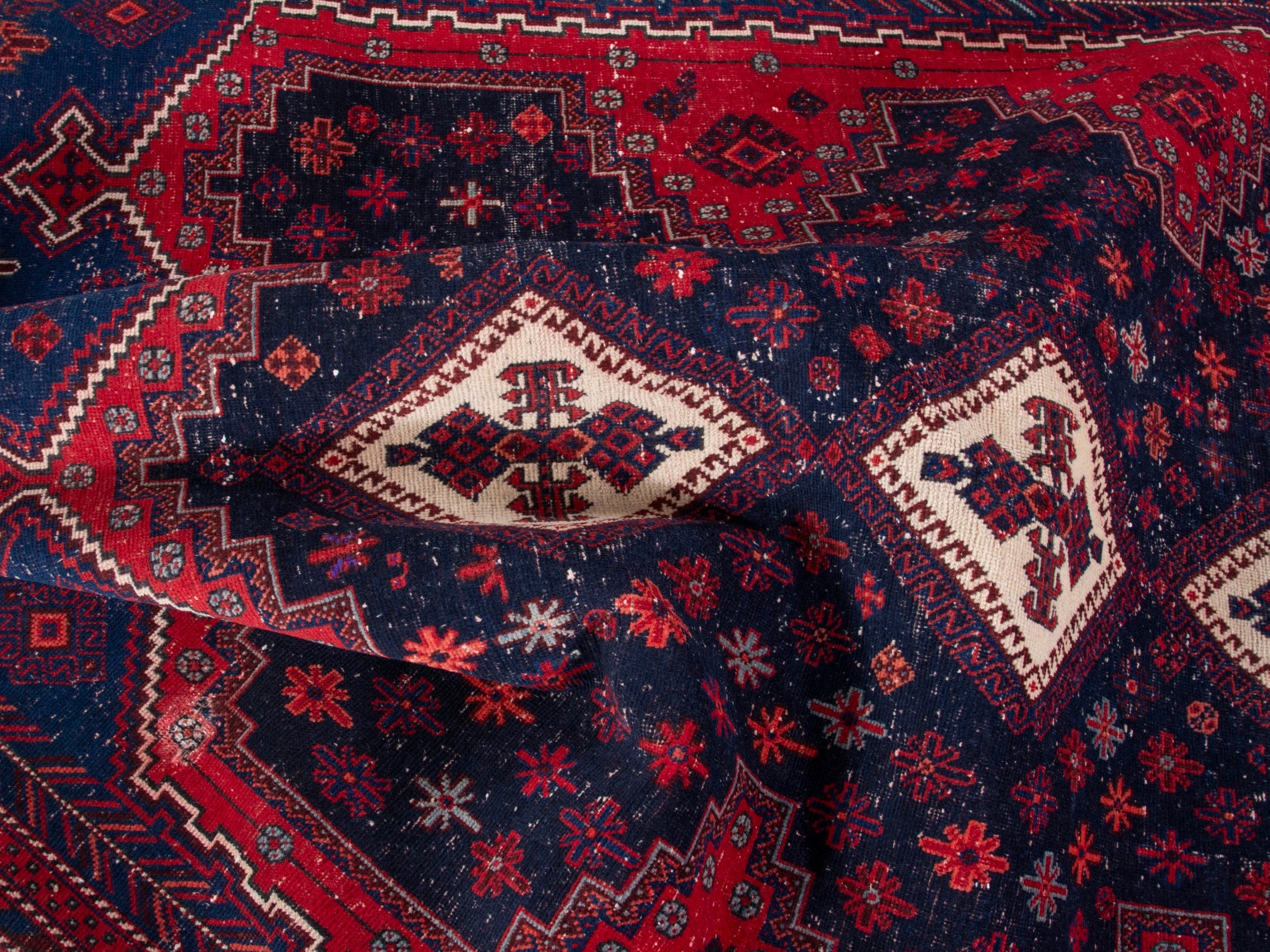 Persian Sirjan area rug in navy and deep red, view 18 of 19