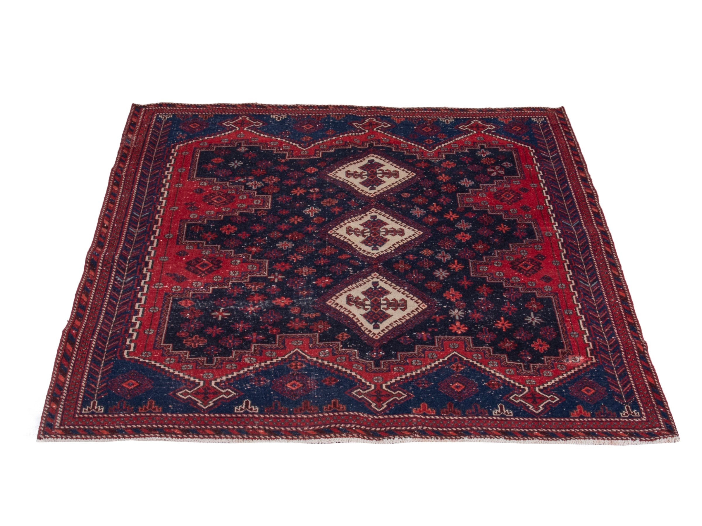Persian Sirjan area rug in navy and deep red, view 2 of 19
