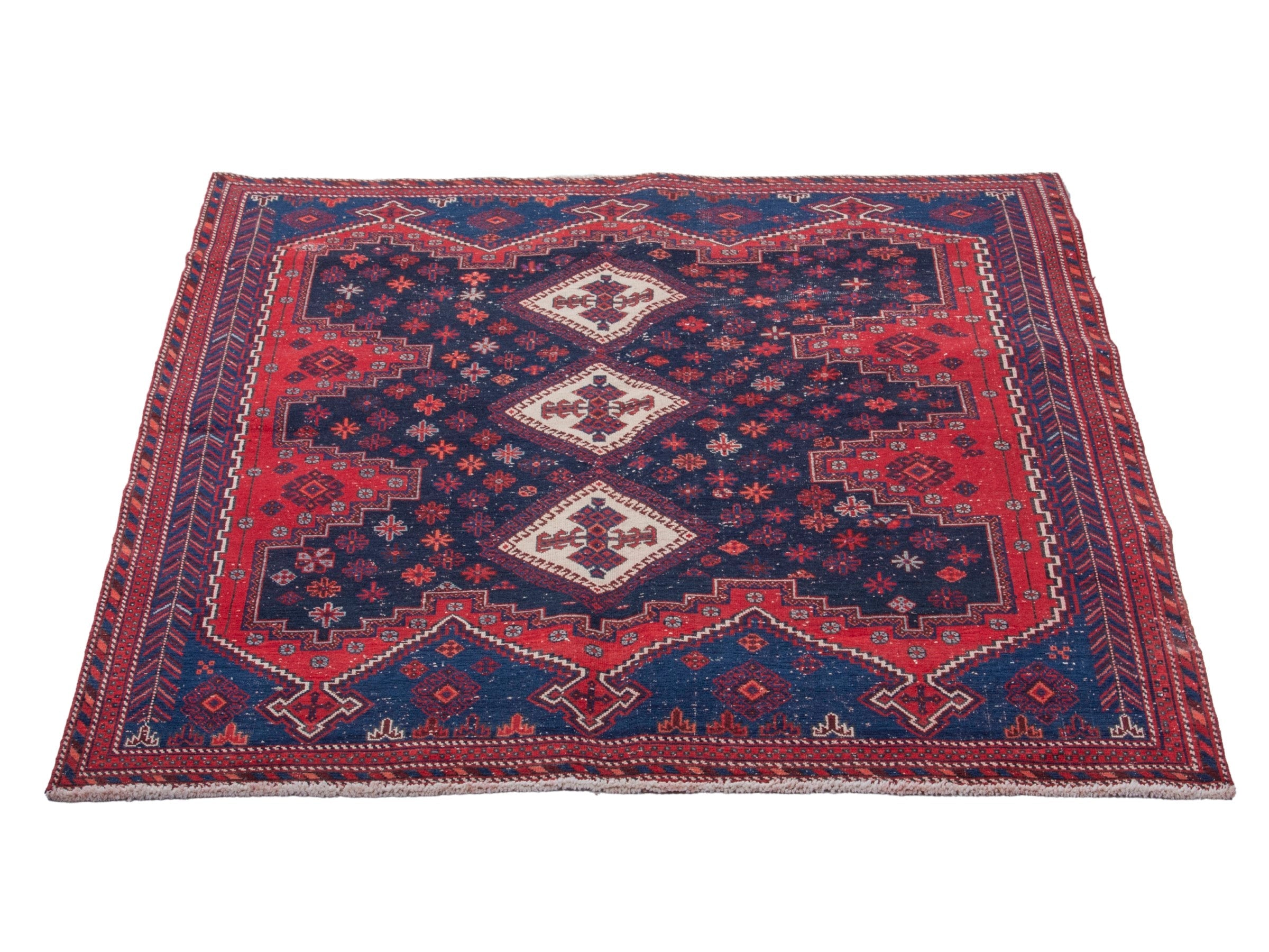 Persian Sirjan area rug in navy and deep red, view 3 of 19