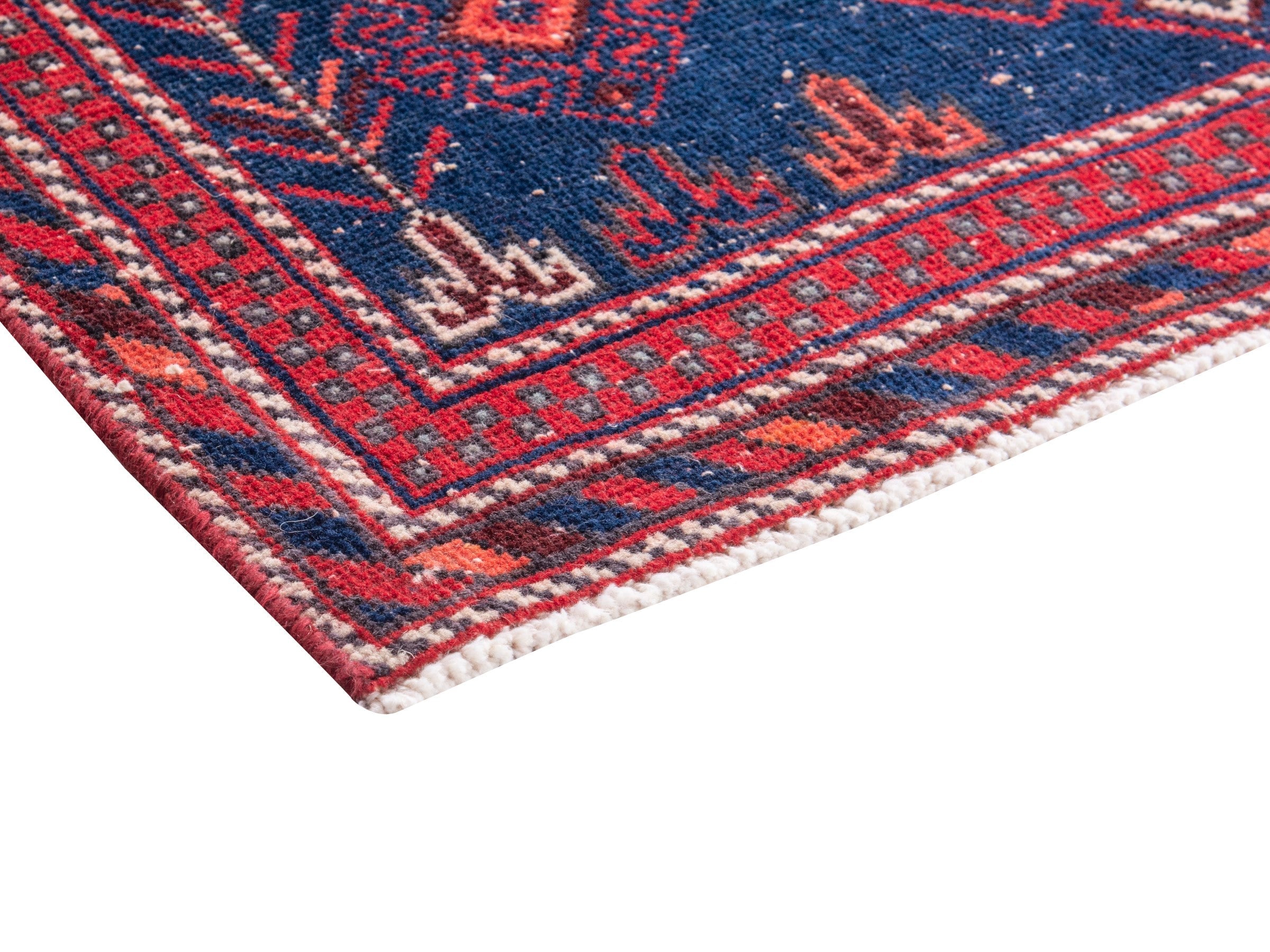 Persian Sirjan area rug in navy and deep red, view 6 of 19