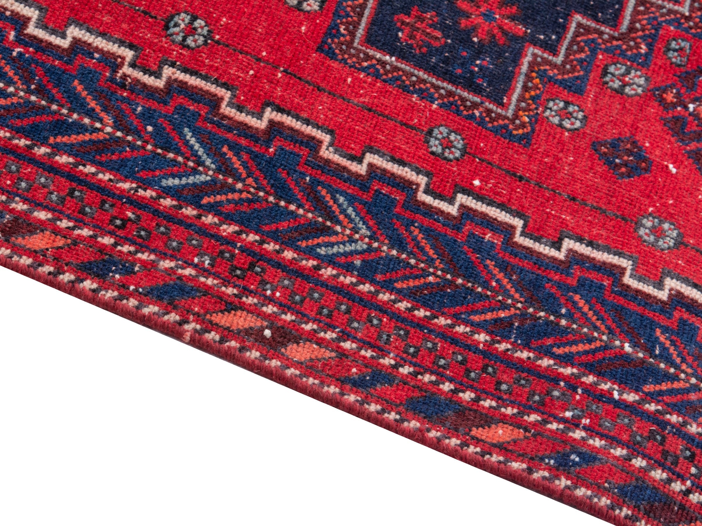 Persian Sirjan area rug in navy and deep red, view 8 of 19
