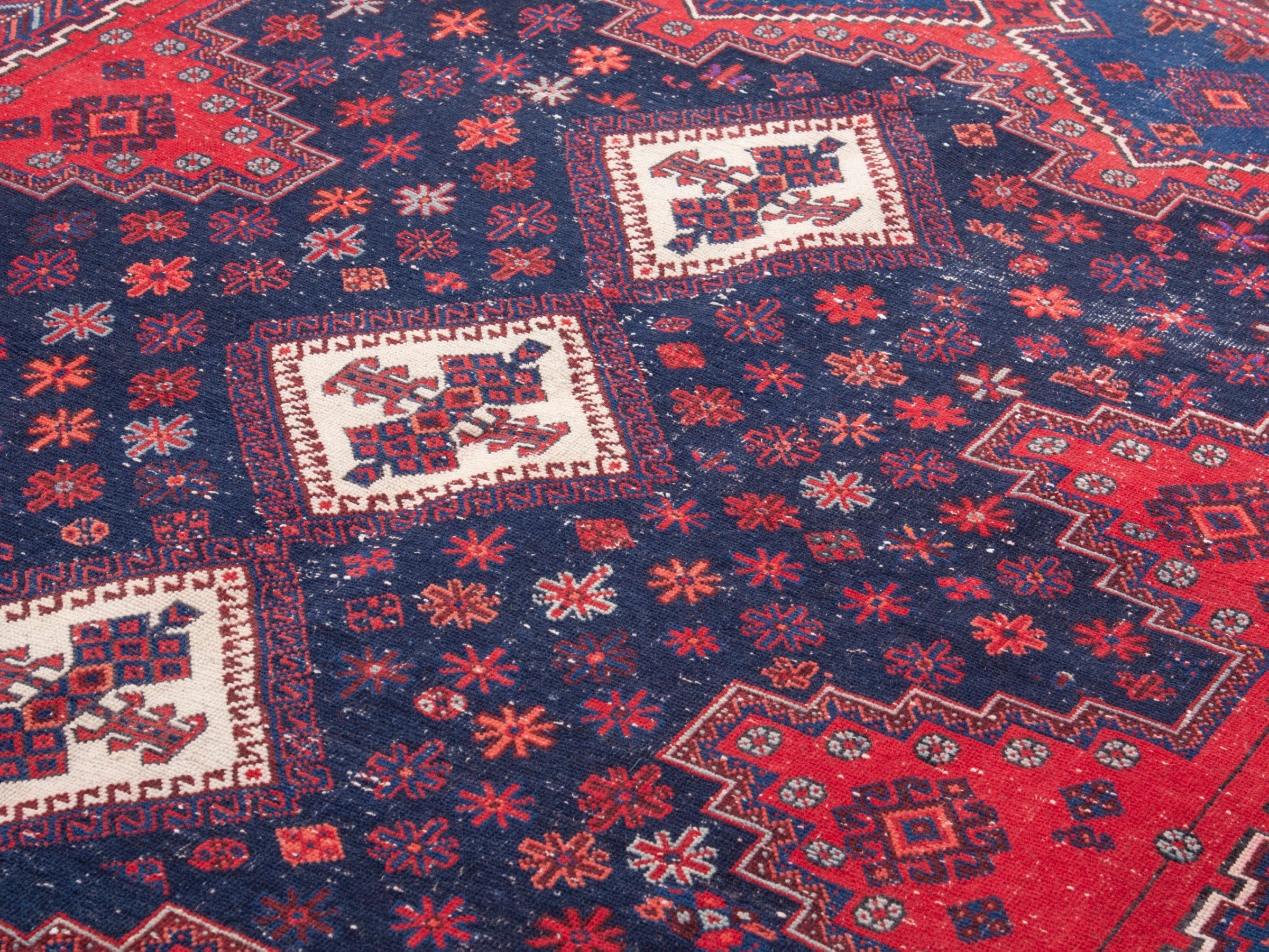 Persian Sirjan area rug in navy and deep red, view 9 of 19