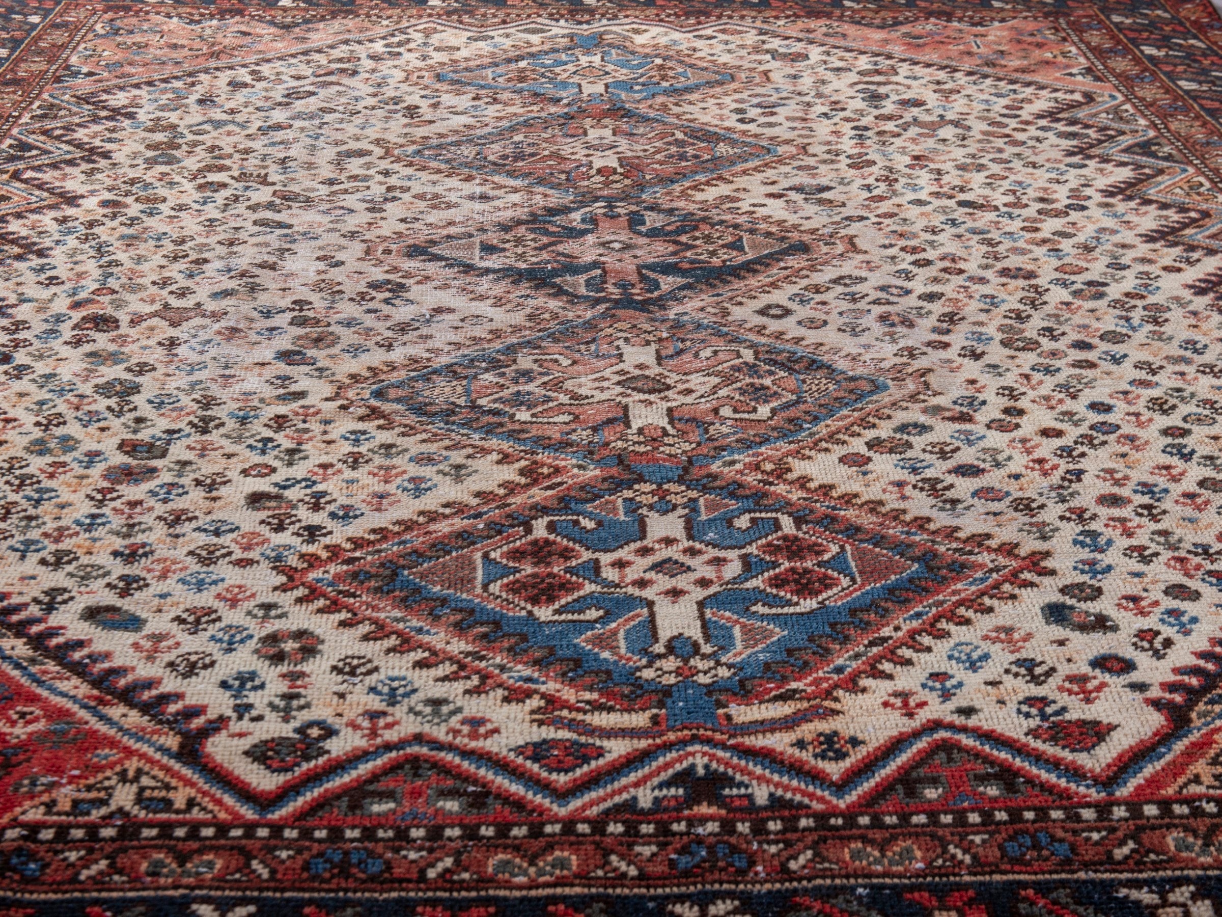 Persian Shiraz area rug in cream and burgundy, view 10 of 22