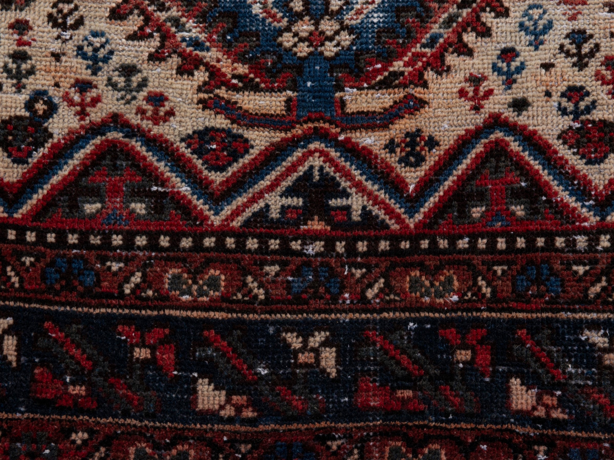 Persian Shiraz area rug in cream and burgundy, view 11 of 22