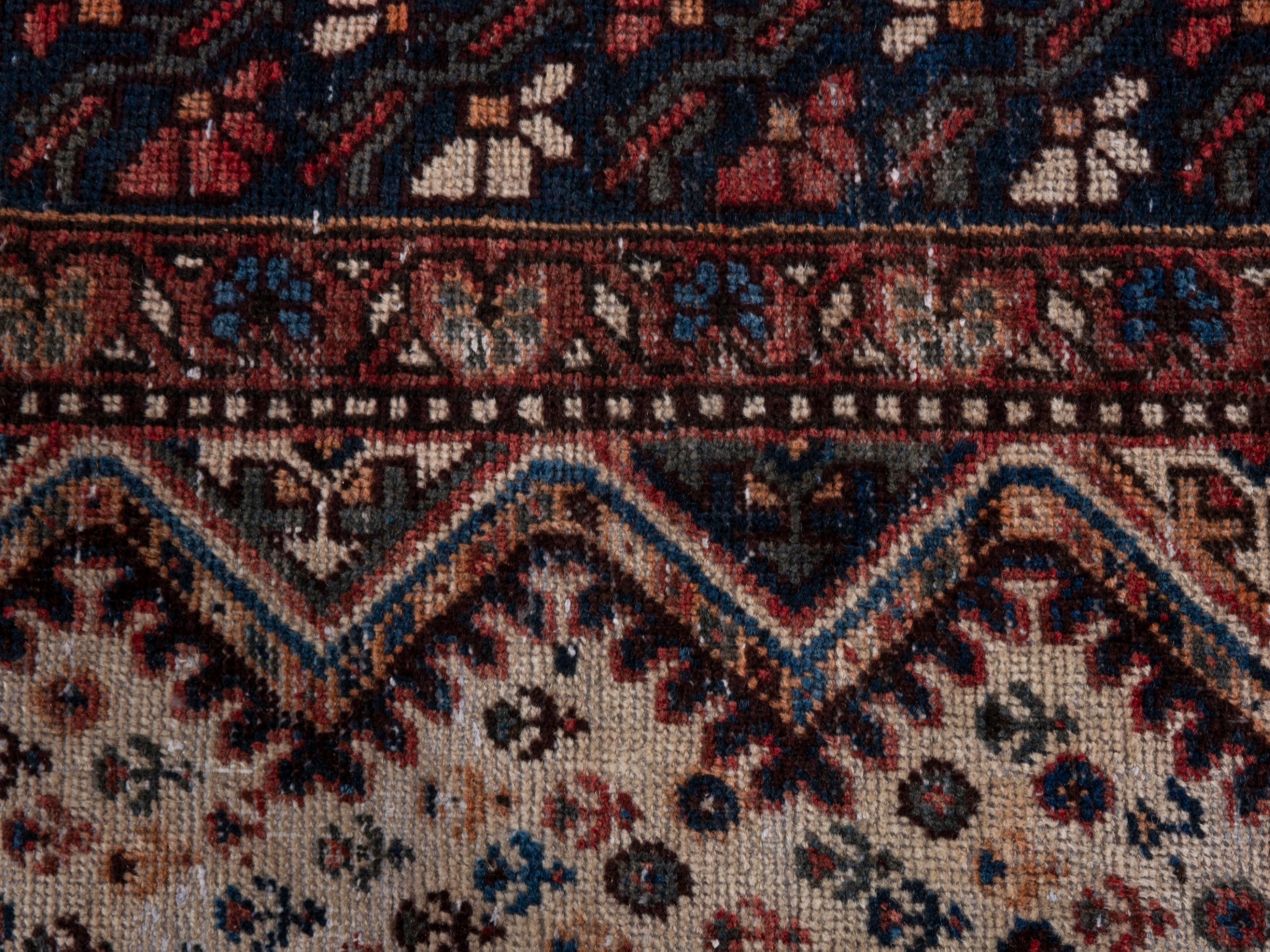 Persian Shiraz area rug in cream and burgundy, view 13 of 22