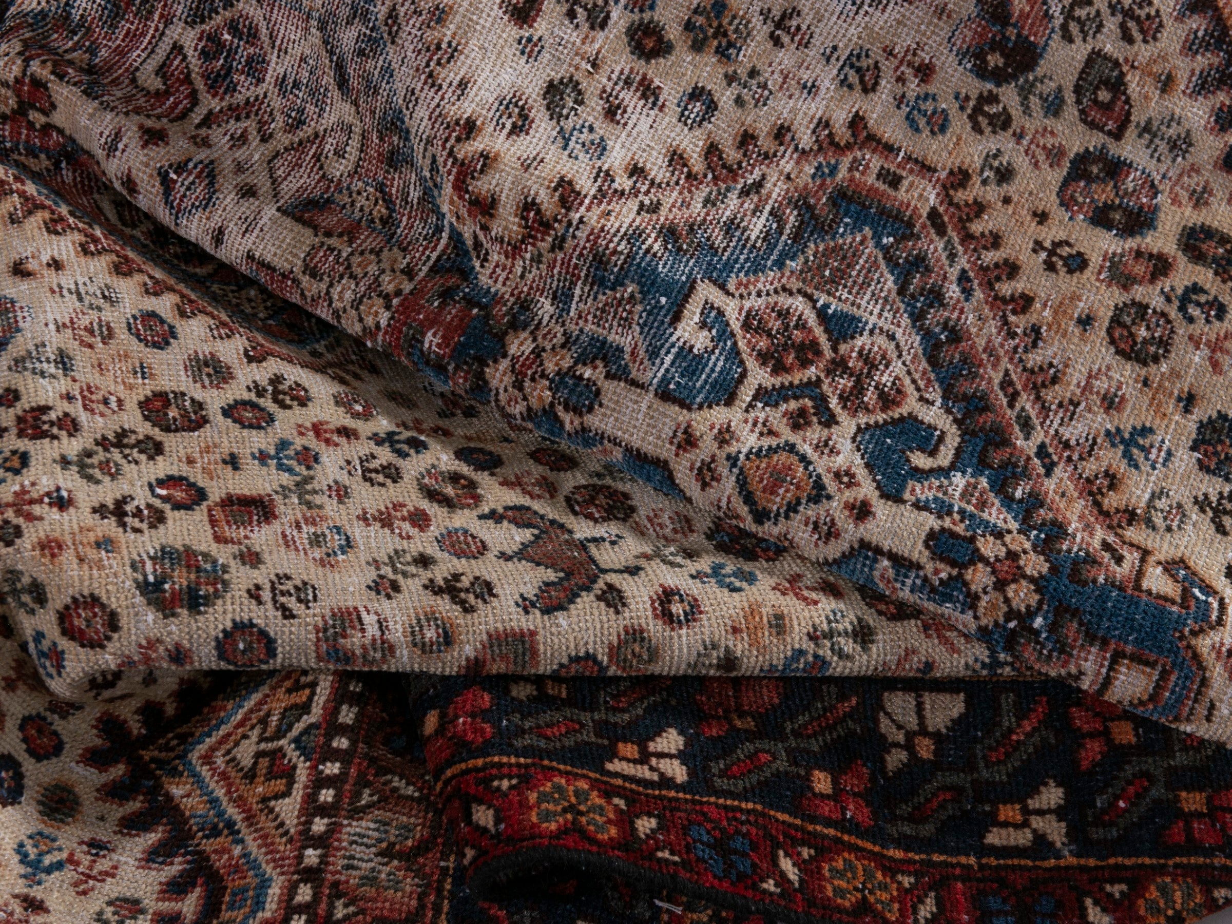 Persian Shiraz area rug in cream and burgundy, view 18 of 22