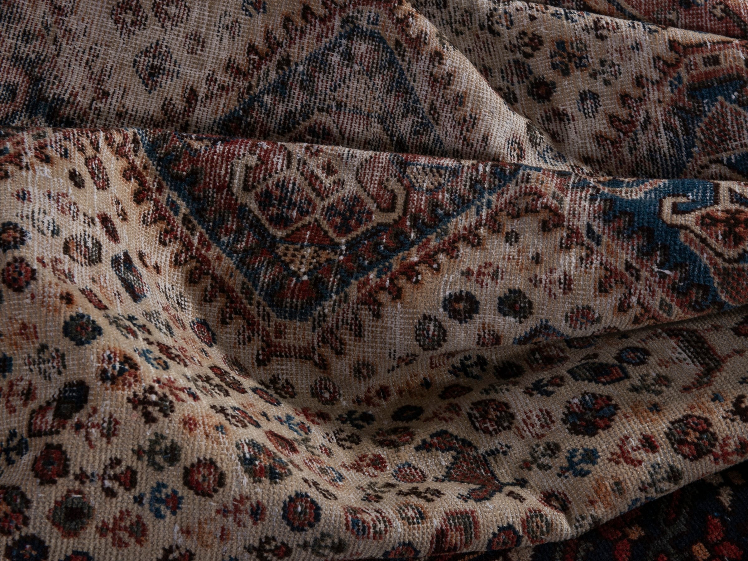 Persian Shiraz area rug in cream and burgundy, view 20 of 22