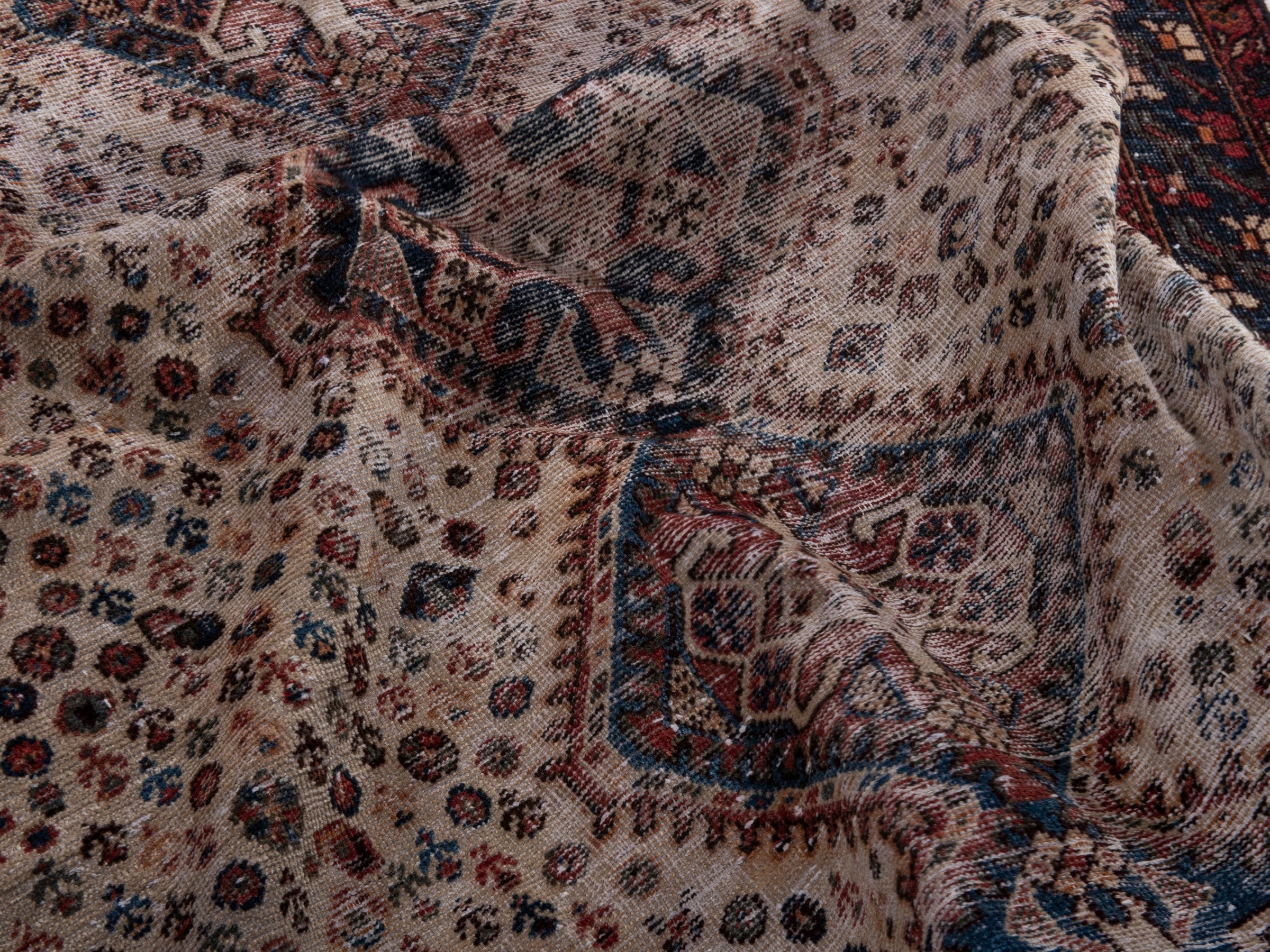 Persian Shiraz area rug in cream and burgundy, view 21 of 22