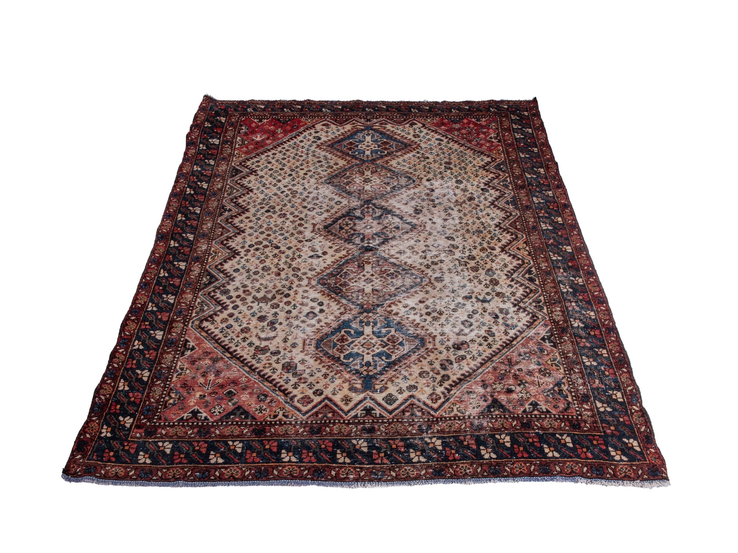 Persian Shiraz area rug in cream and burgundy, view 2 of 22