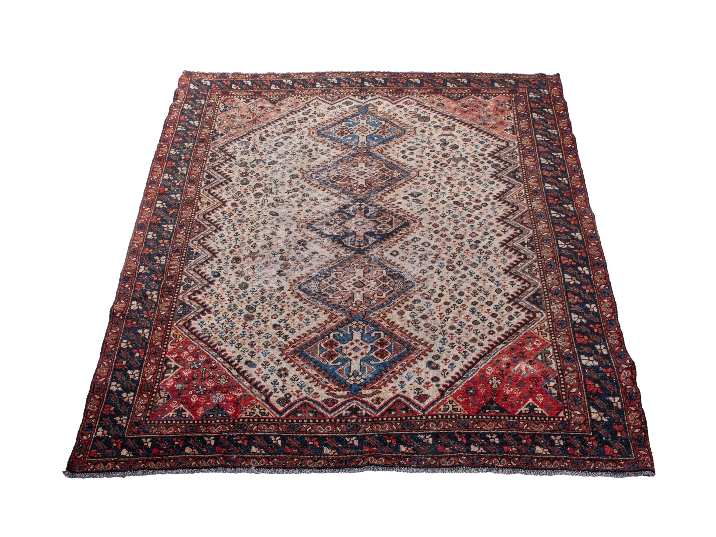 Persian Shiraz area rug in cream and burgundy, view 3 of 22