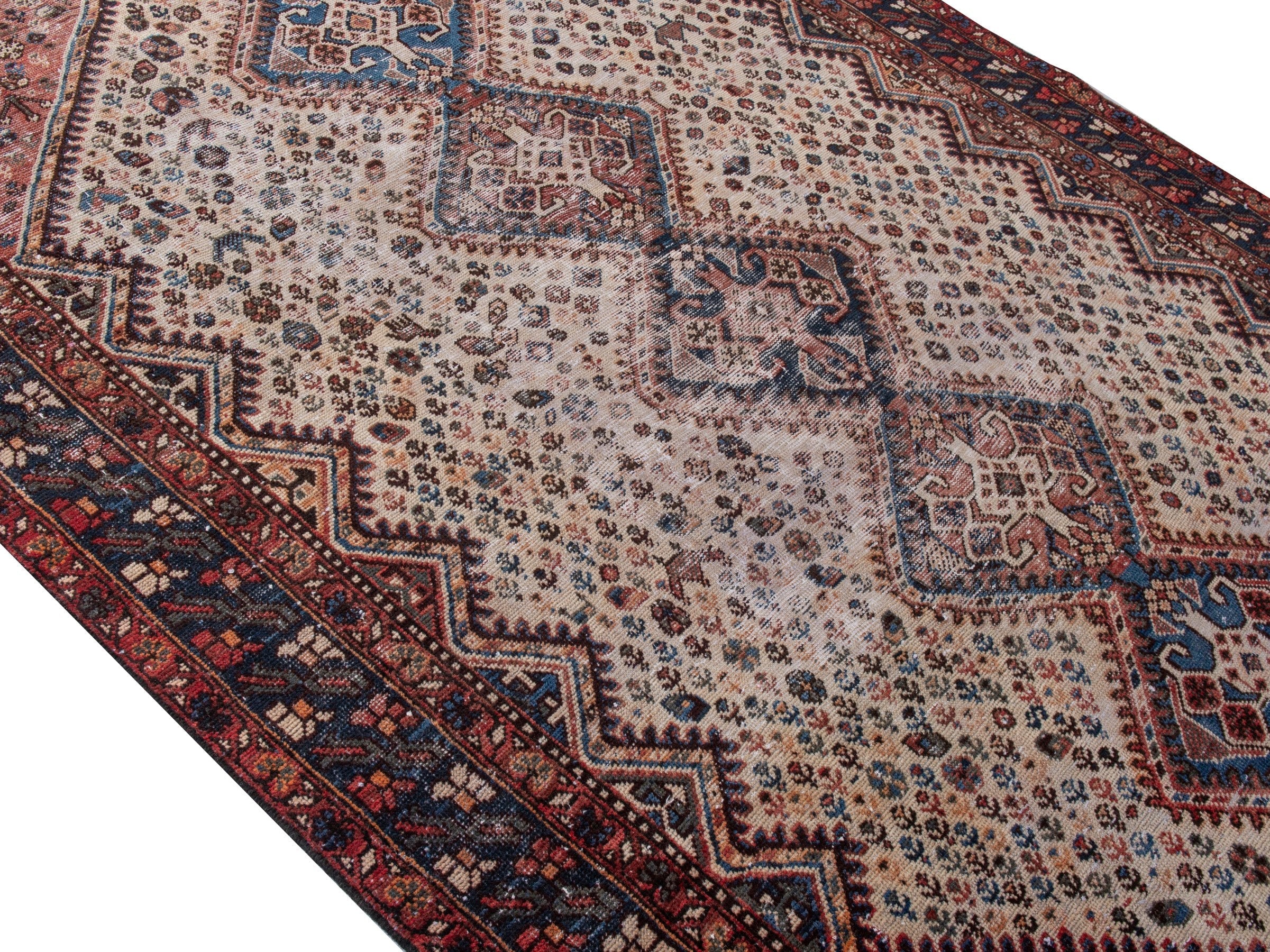 Persian Shiraz area rug in cream and burgundy, view 4 of 22